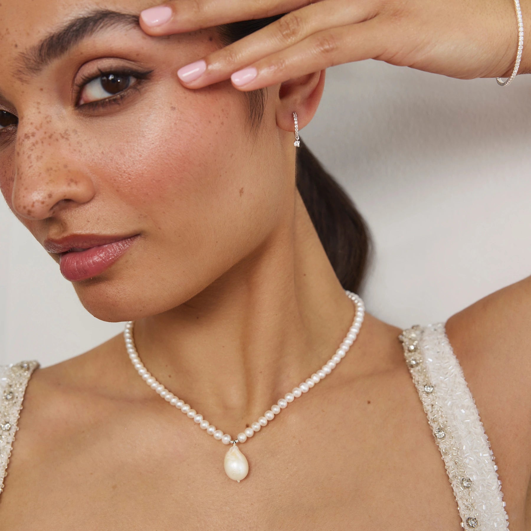 Silver Pearl with Baroque Drop Necklace