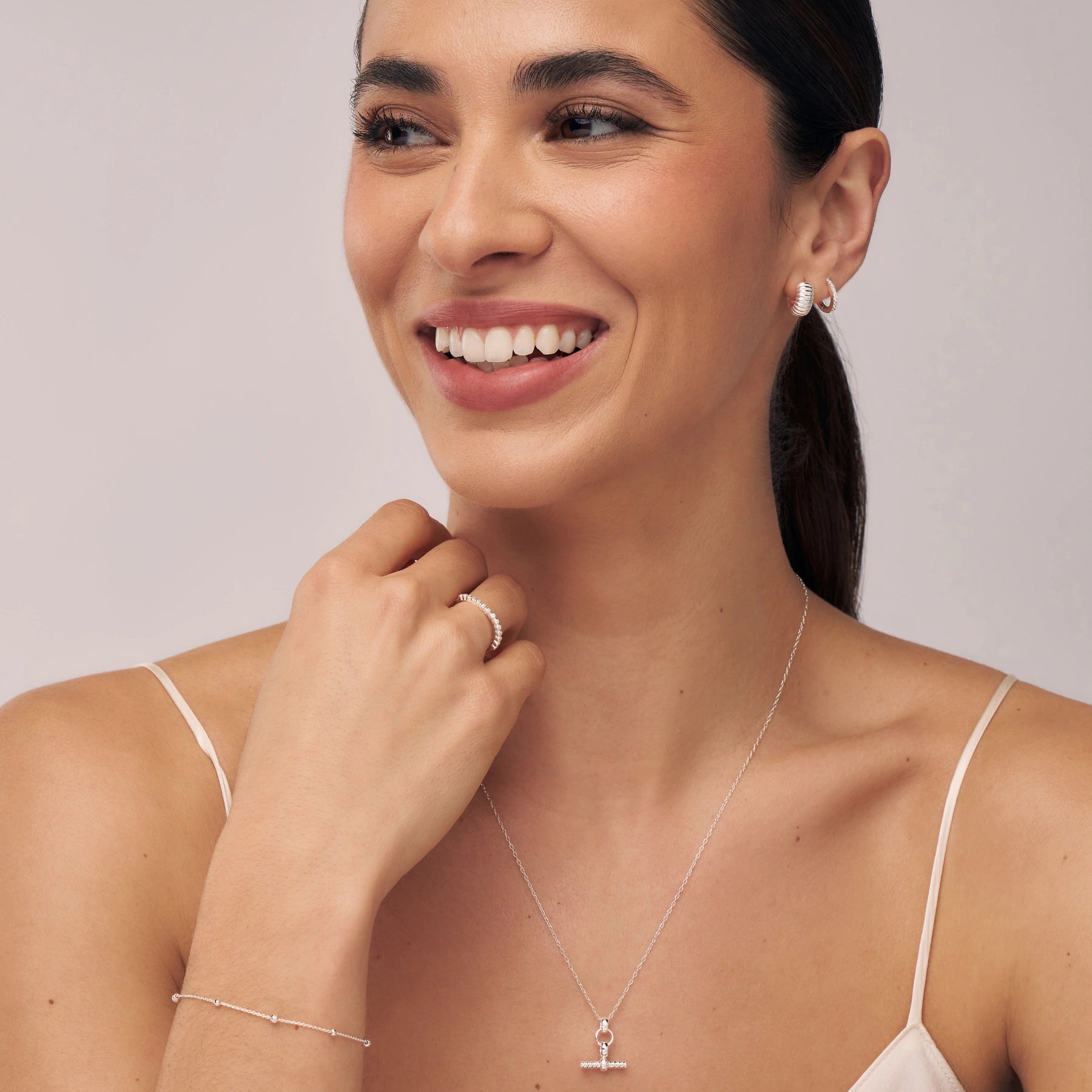 Silver Ribbed Texture Huggie Hoop Earrings