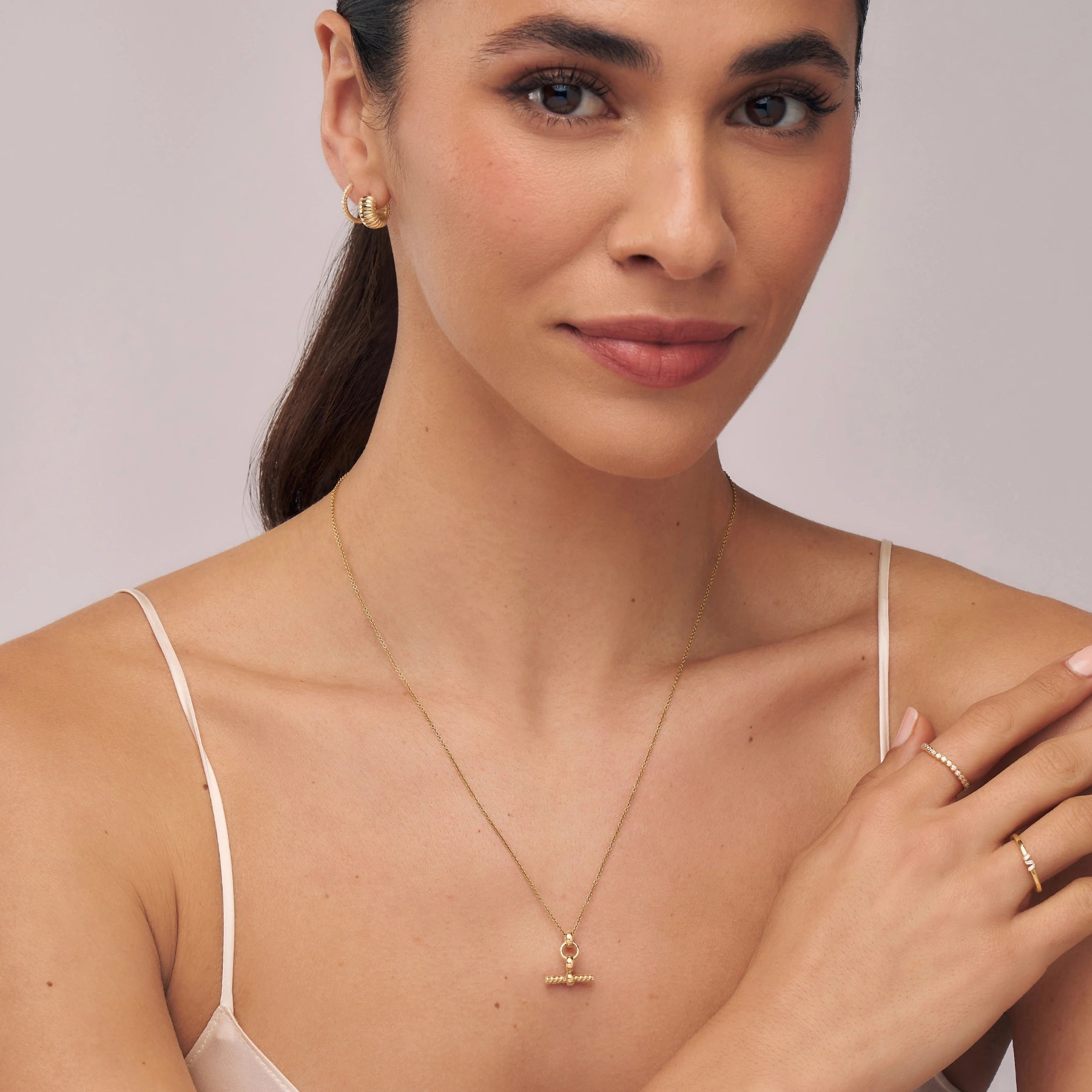 Gold Ribbed Texture Huggie Hoop Earrings