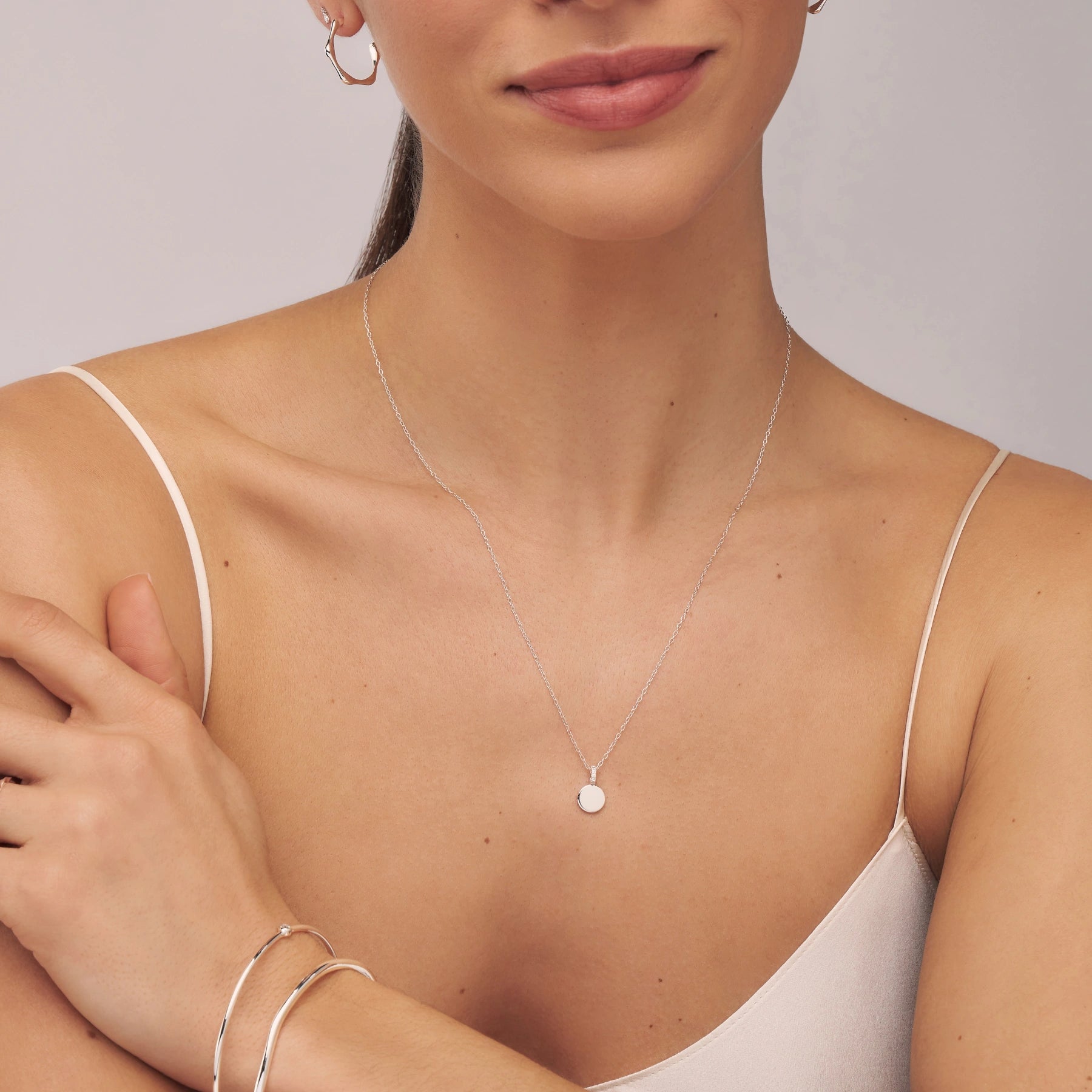 Silver Small Diamond Style Personalised Disc Necklace