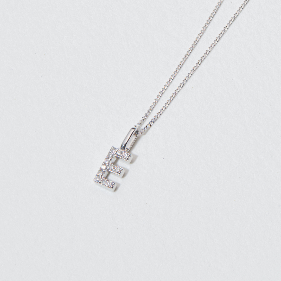 Solid White Gold Genuine Diamond Initial Letter Necklace