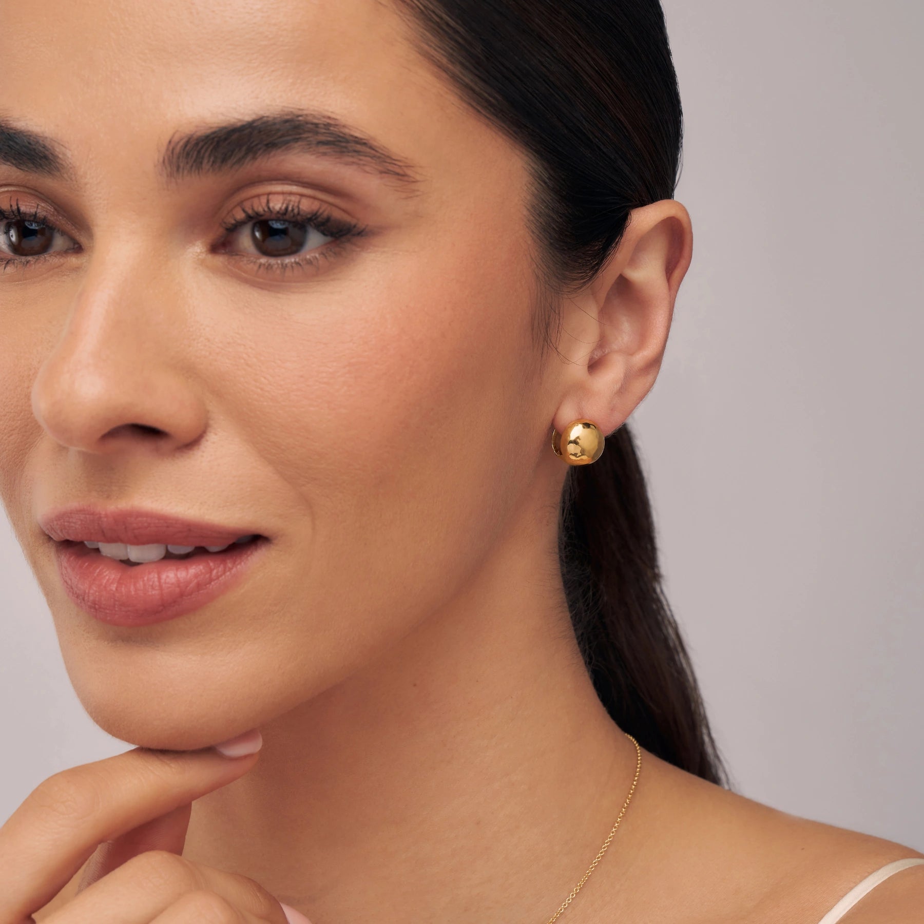 Gold Dome Ball Huggie Hoop Earrings