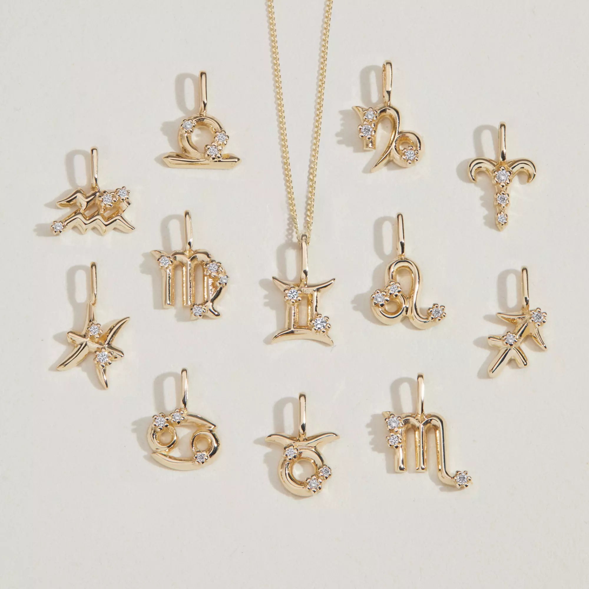 Solid White Gold Genuine Diamond Zodiac Necklace