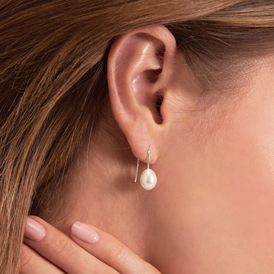 Silver Pearl Drop Hook Earrings