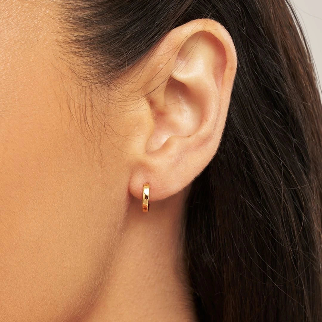 Gold Plain Huggie Hoop Earrings