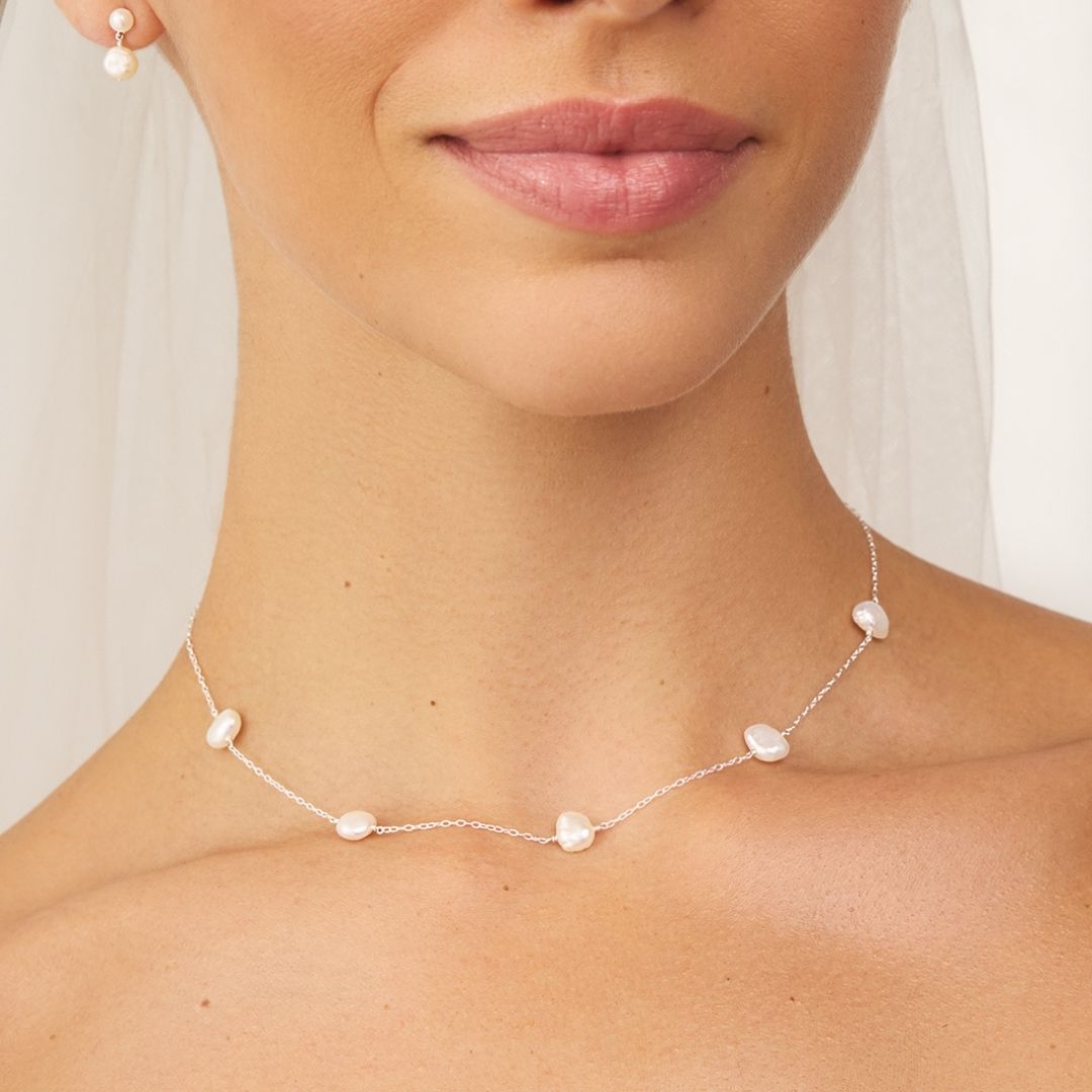 Silver Five Baroque Pearl Choker