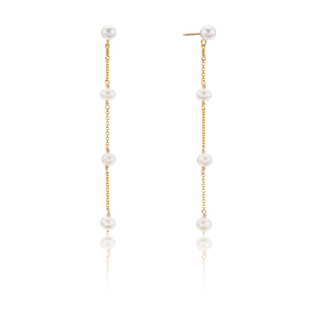 Gold Four Pearl Drop Earrings