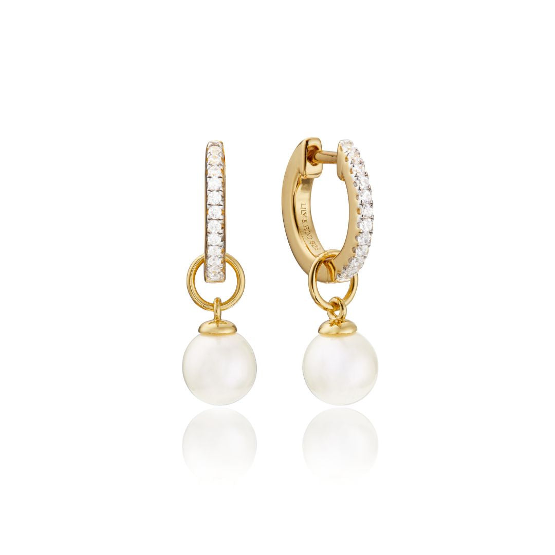 Gold Diamond Style Small Pearl Drop Earrings