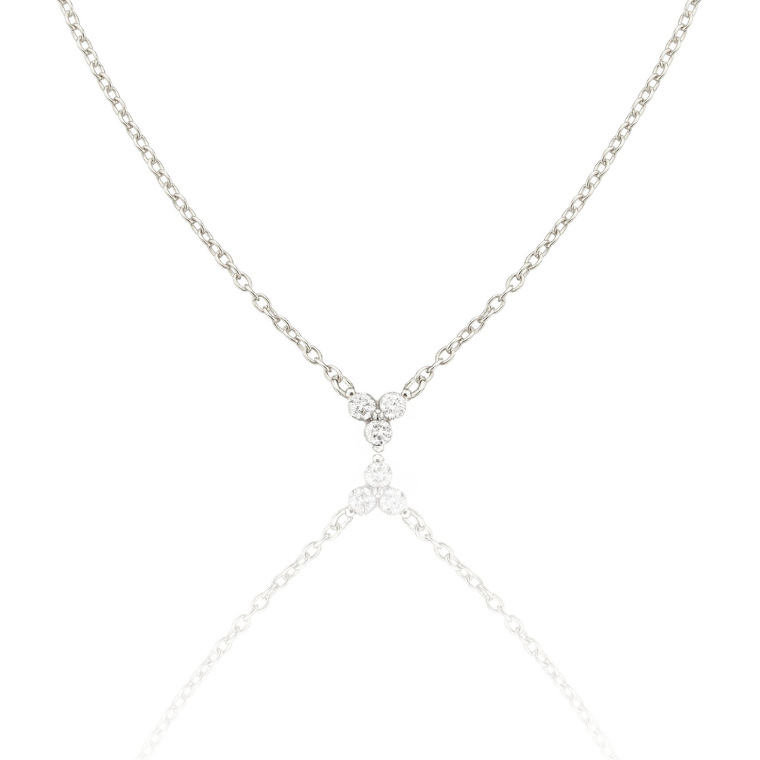 Solid White Gold Floating Diamond Cluster Necklace