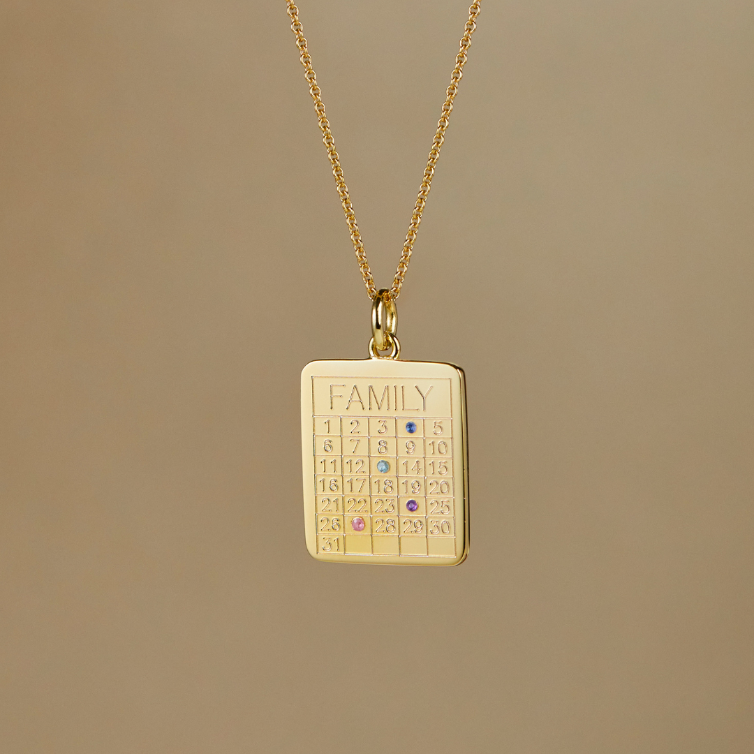 Gold Personalised Family Calendar Necklace