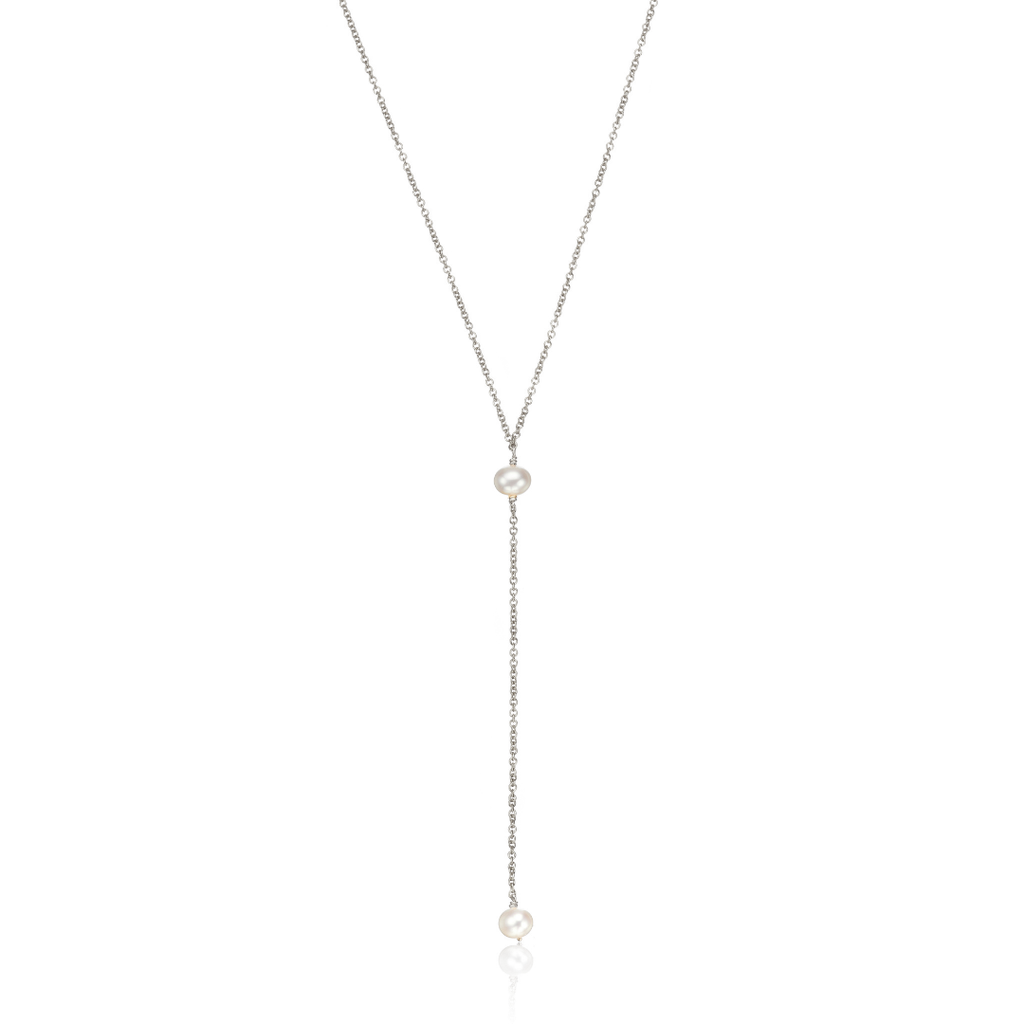 LILY & ROO Silver Pearl Lariat Necklace