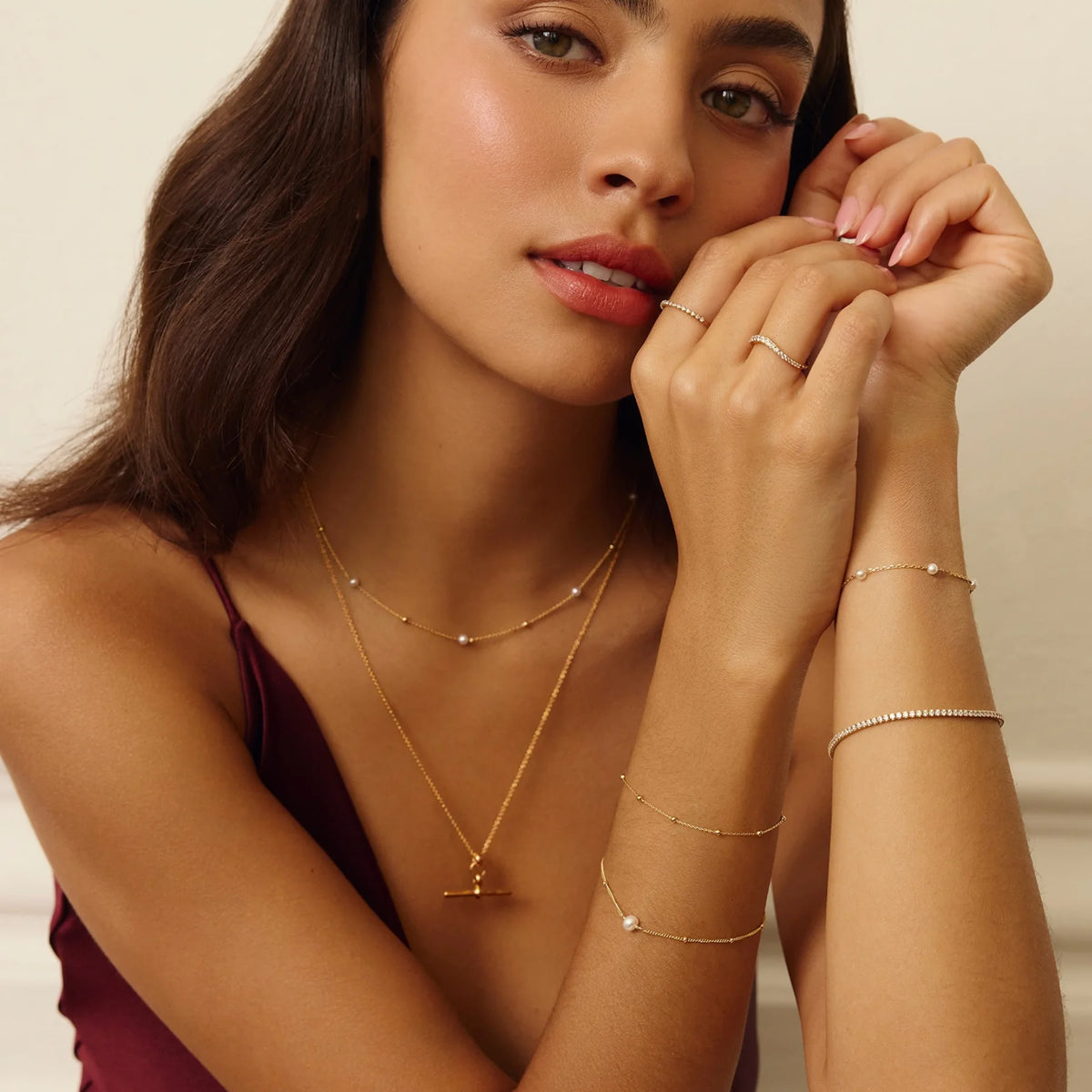 Gold Five Pearl Satellite Necklace
