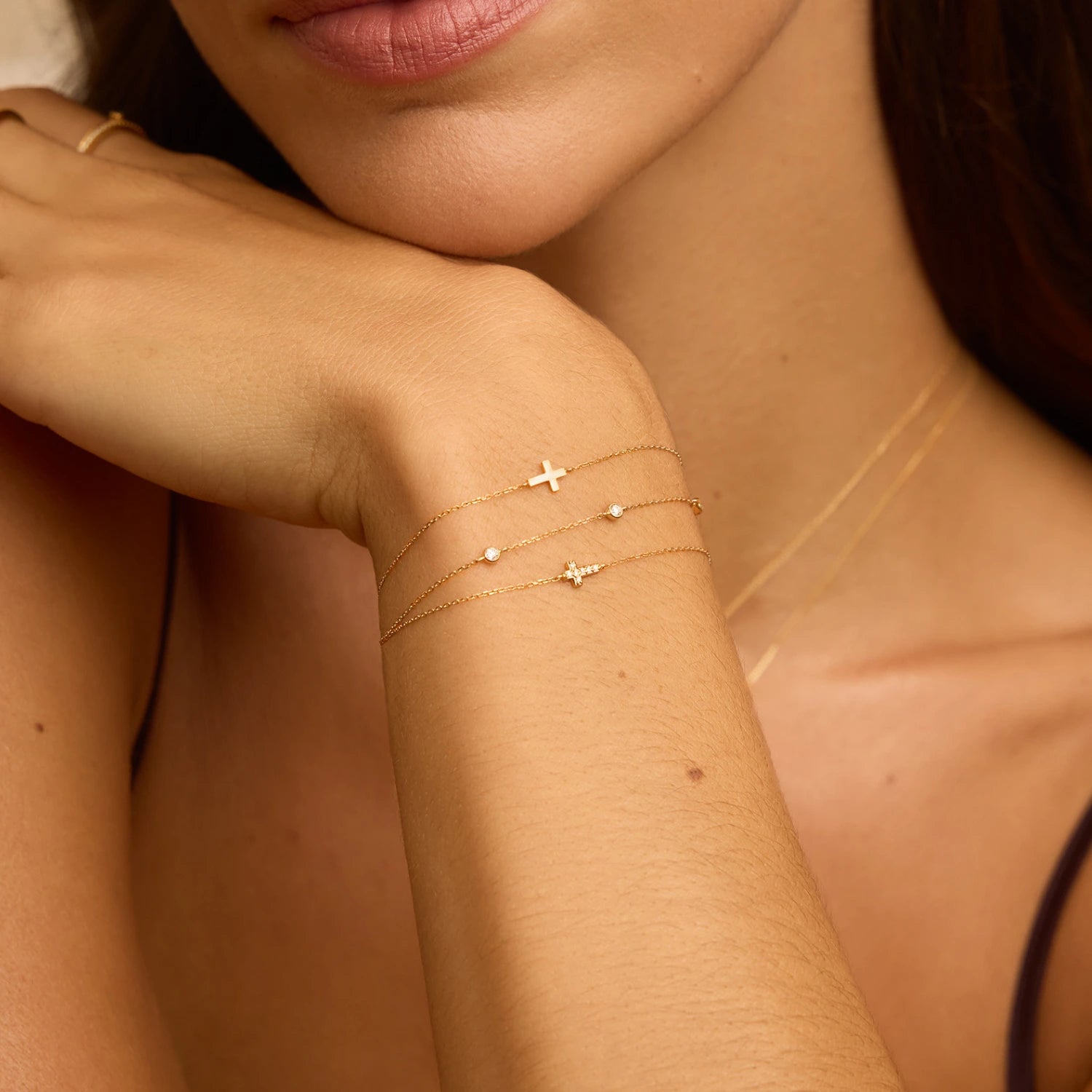 Solid Gold Tiny Cross Bracelet