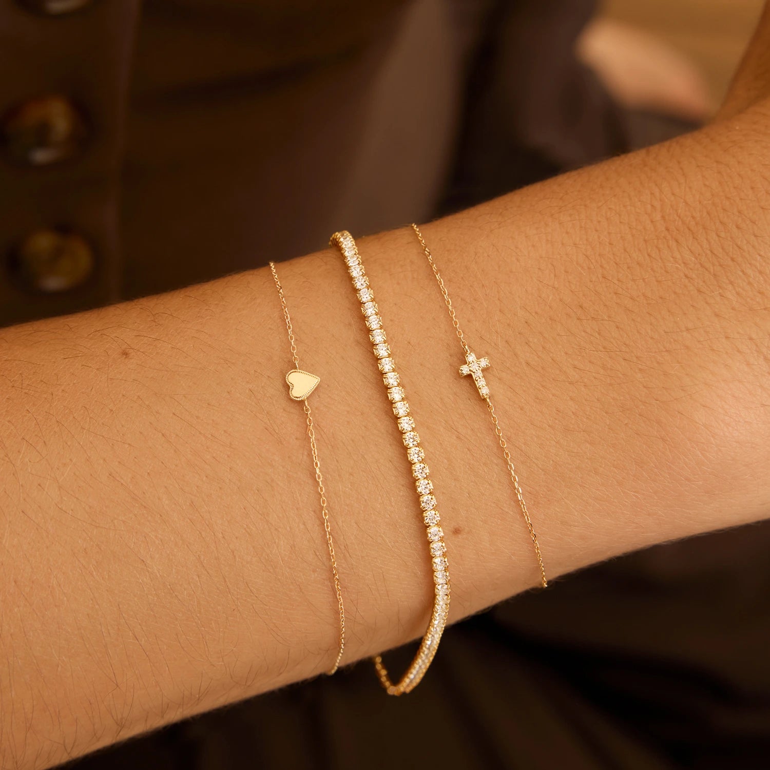 Solid Gold Genuine Diamond Tiny Cross Bracelet