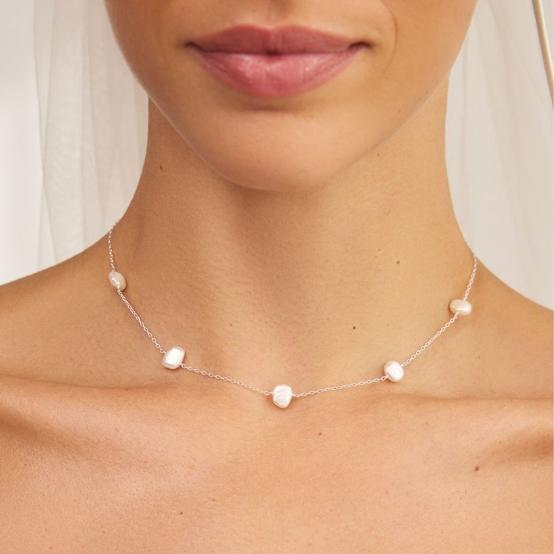 Silver Five Baroque Pearl Choker