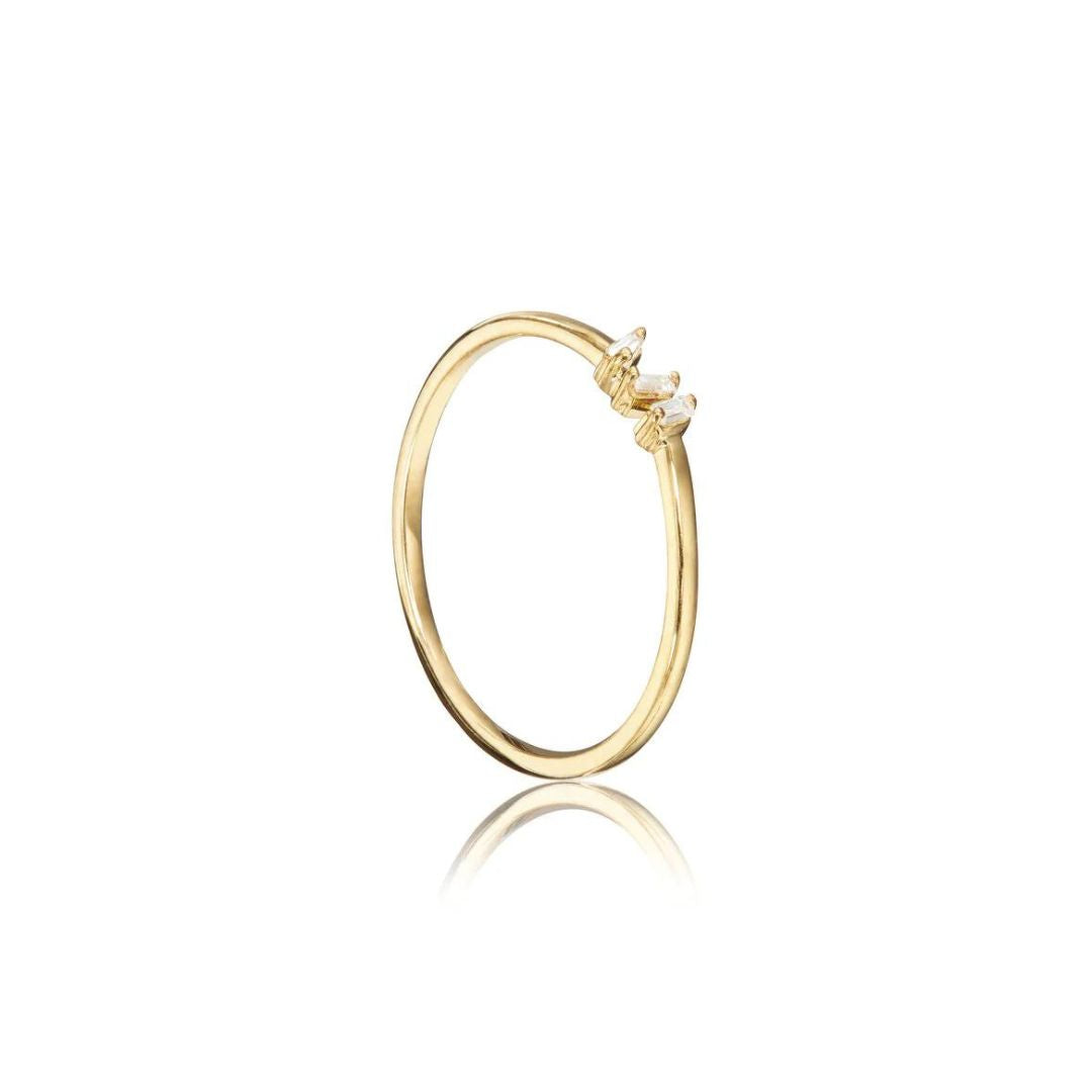 Gold Diamond Style Three Baguette Ring