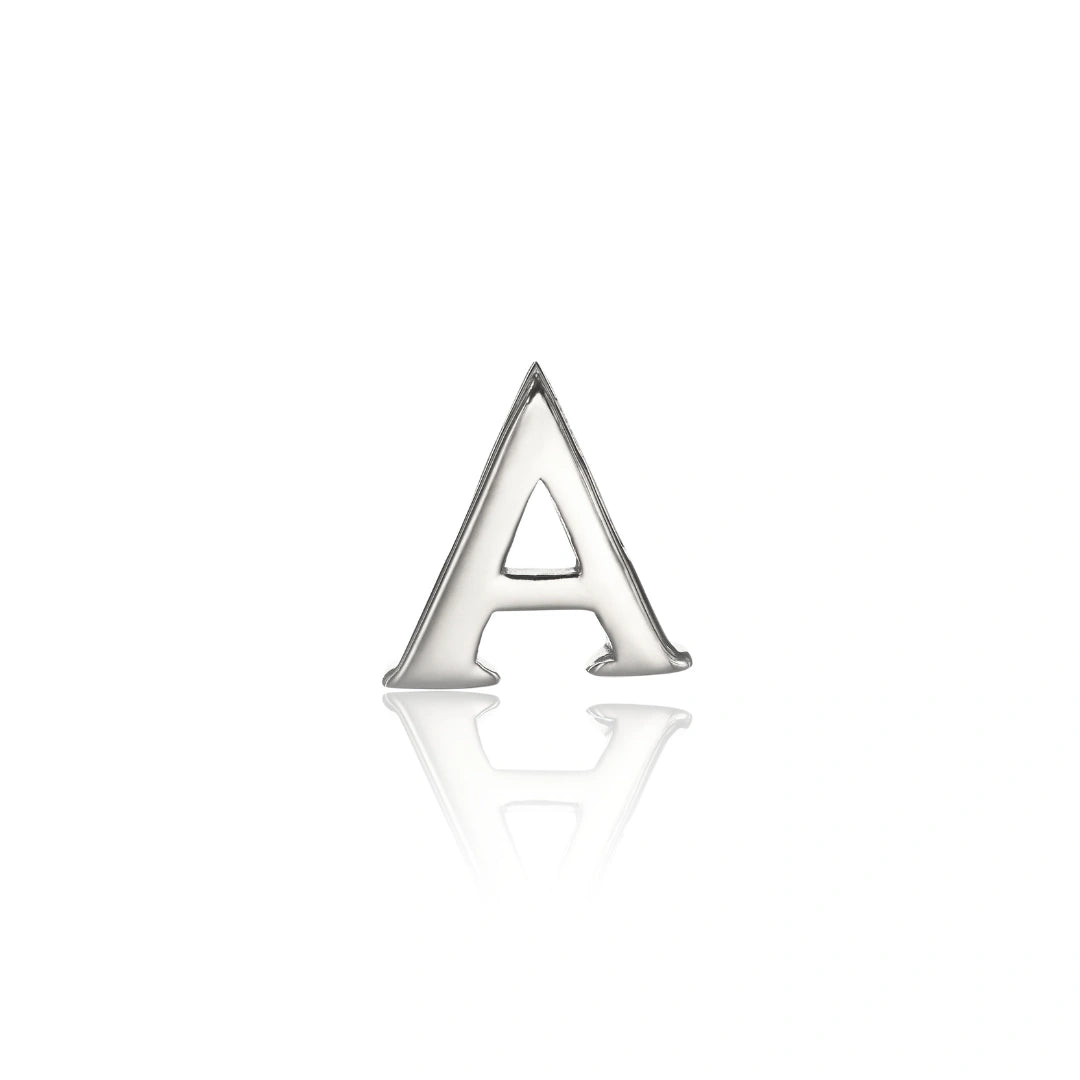 Silver letter 'A' charm on a white background