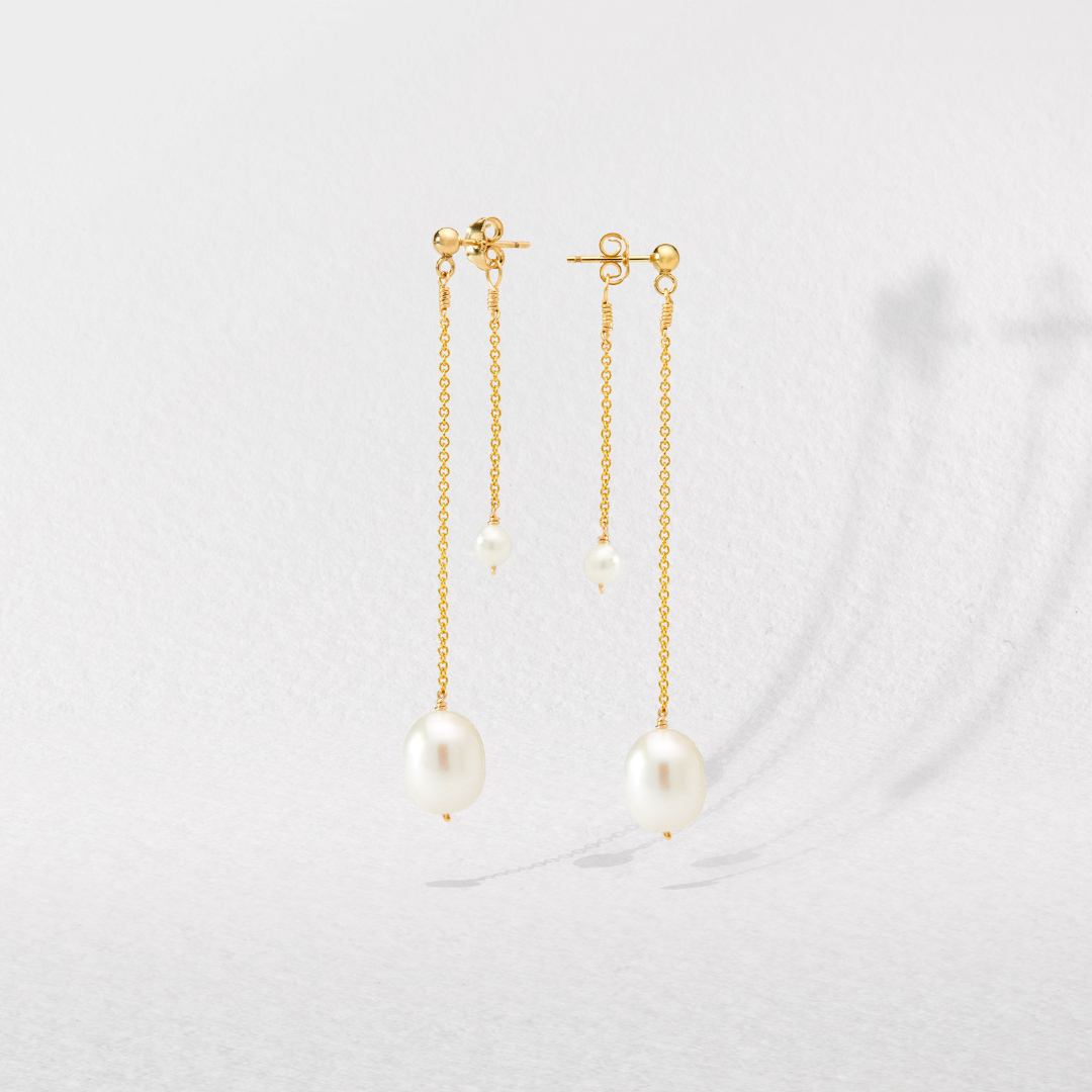 Gold Layered Large and Small Pearl Earrings