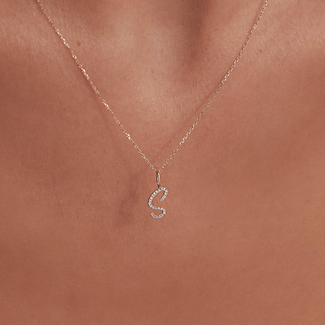Gold Diamond Style Curve Initial Letter Necklace
