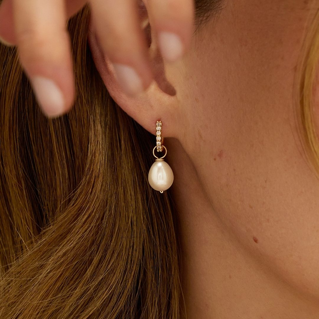 Gold Huggie Pearl Drop Earrings