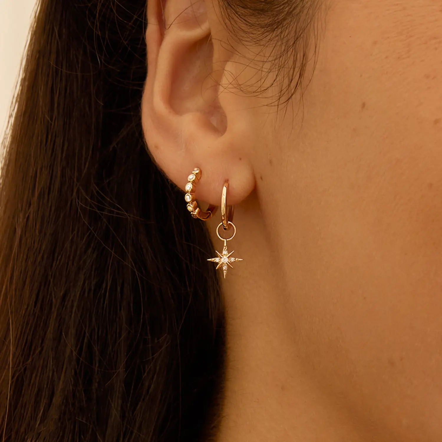Gold Diamond Style North Star Hoop Earrings