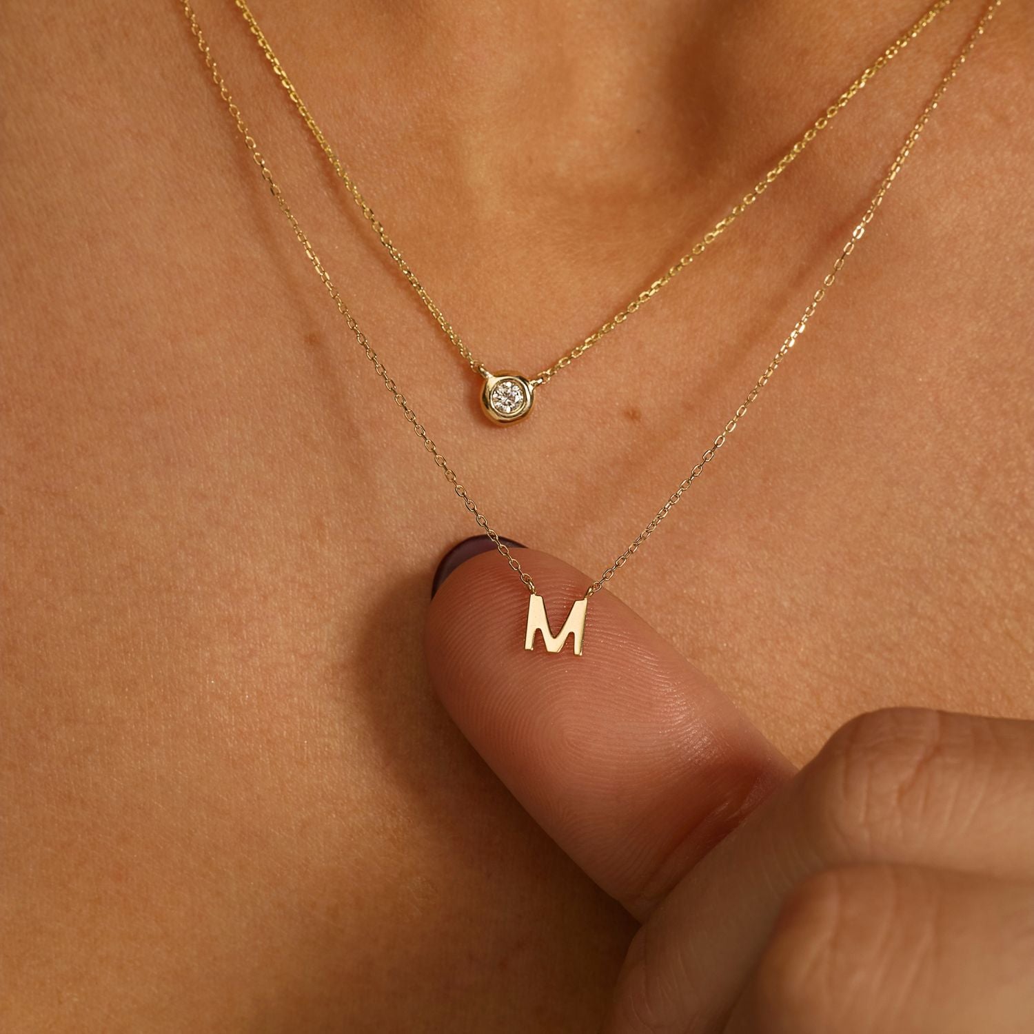 Solid Gold Miniature Initial Letter Necklace