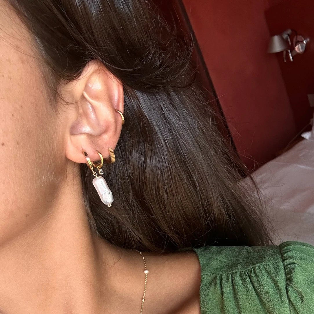 Gold Baroque Pearl Shard Hoop Earrings