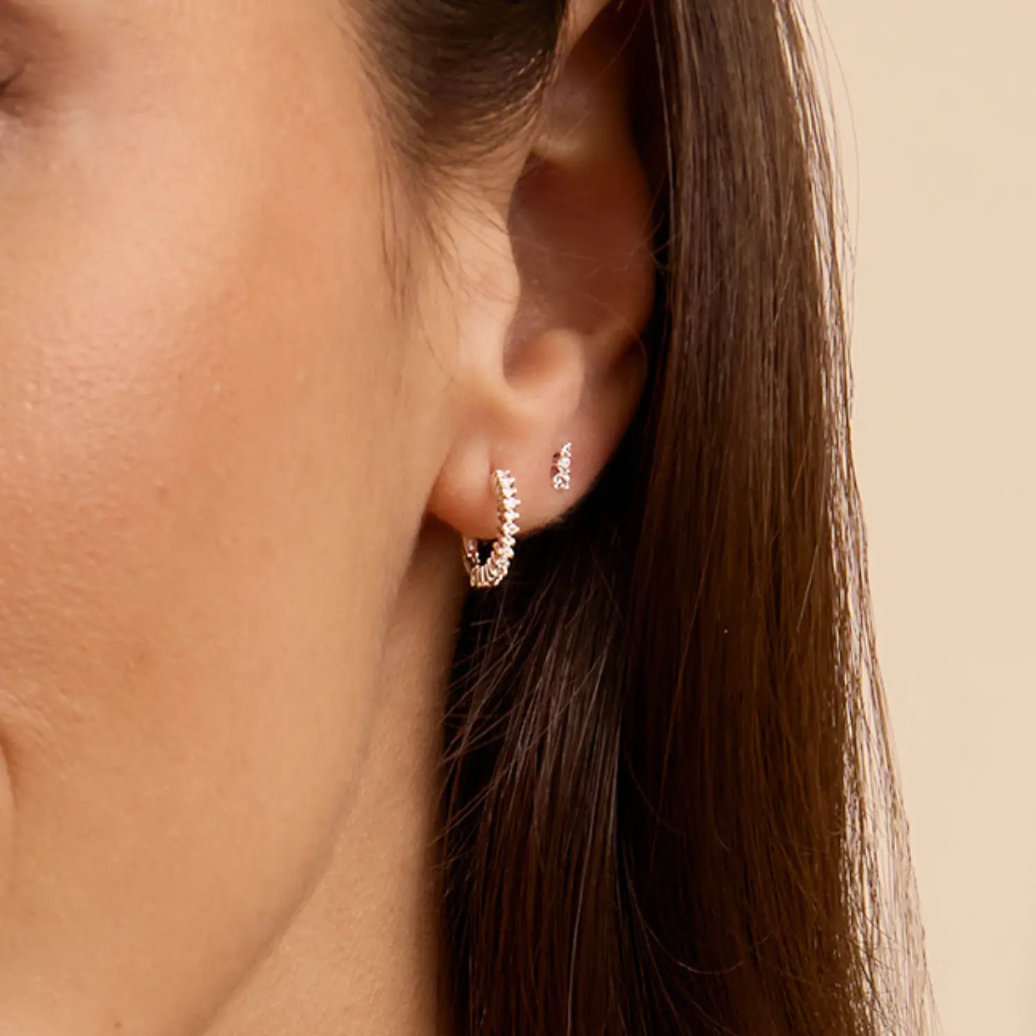 Silver Diamond Style Thin Huggie Hoop Earrings