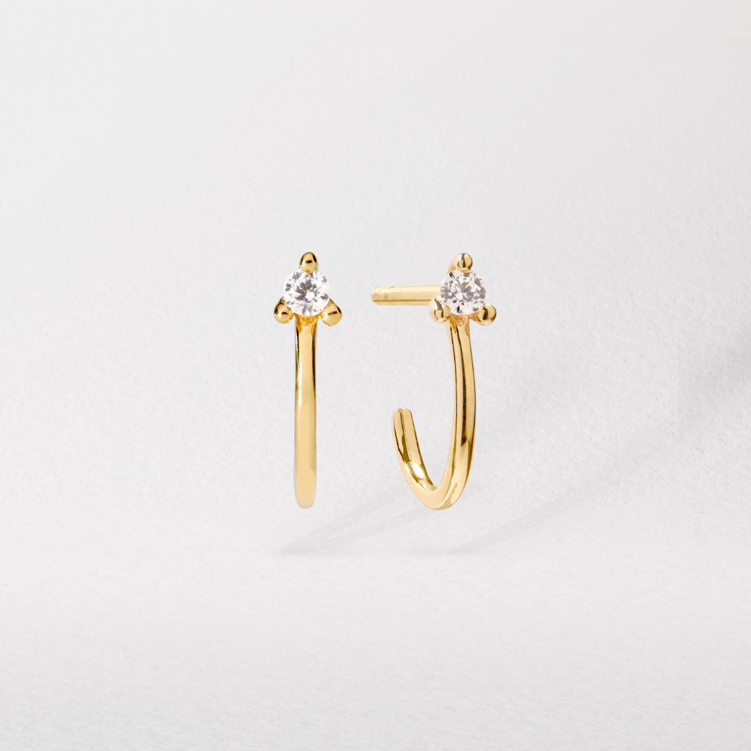 Solid Gold Genuine Diamond Lobe Hoop Stud Earrings