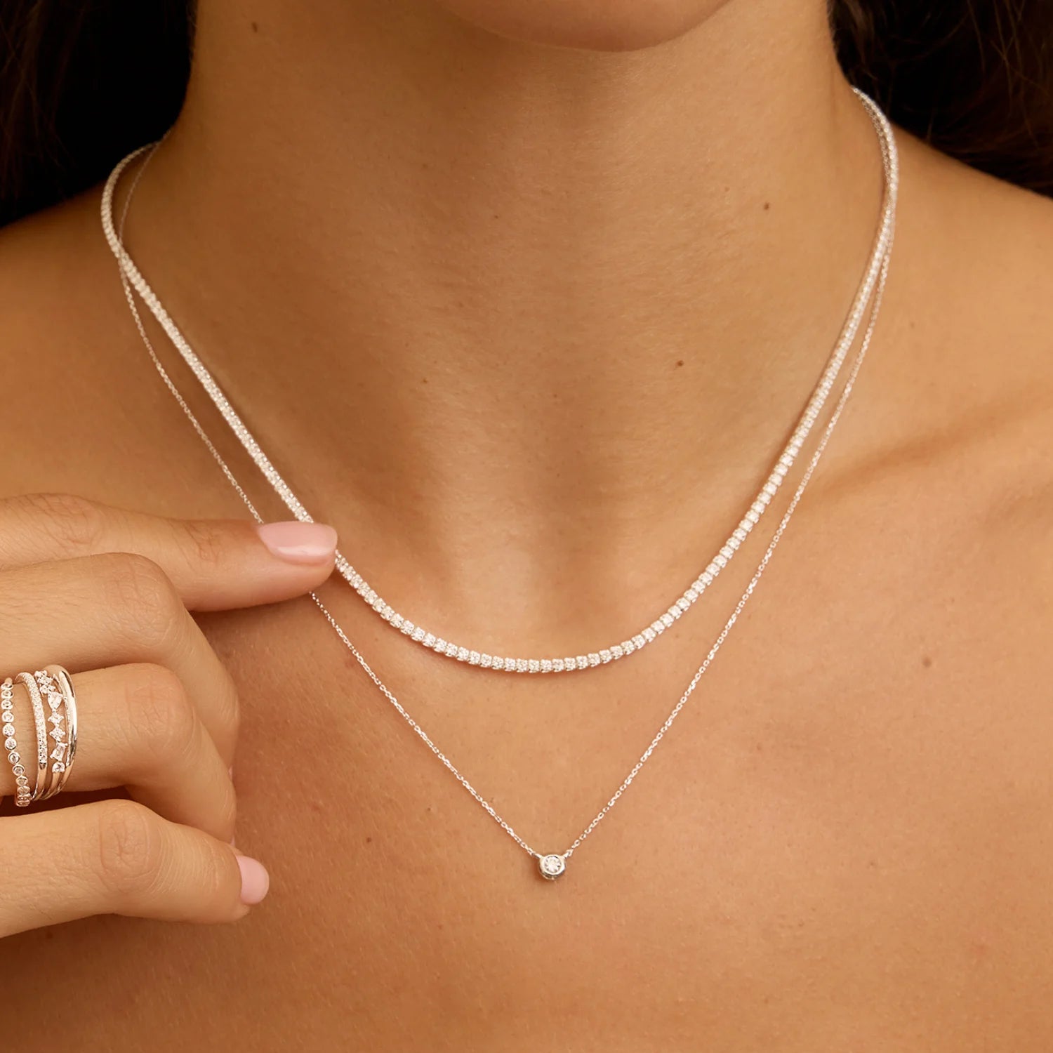 Silver Diamond Style Tennis Necklace