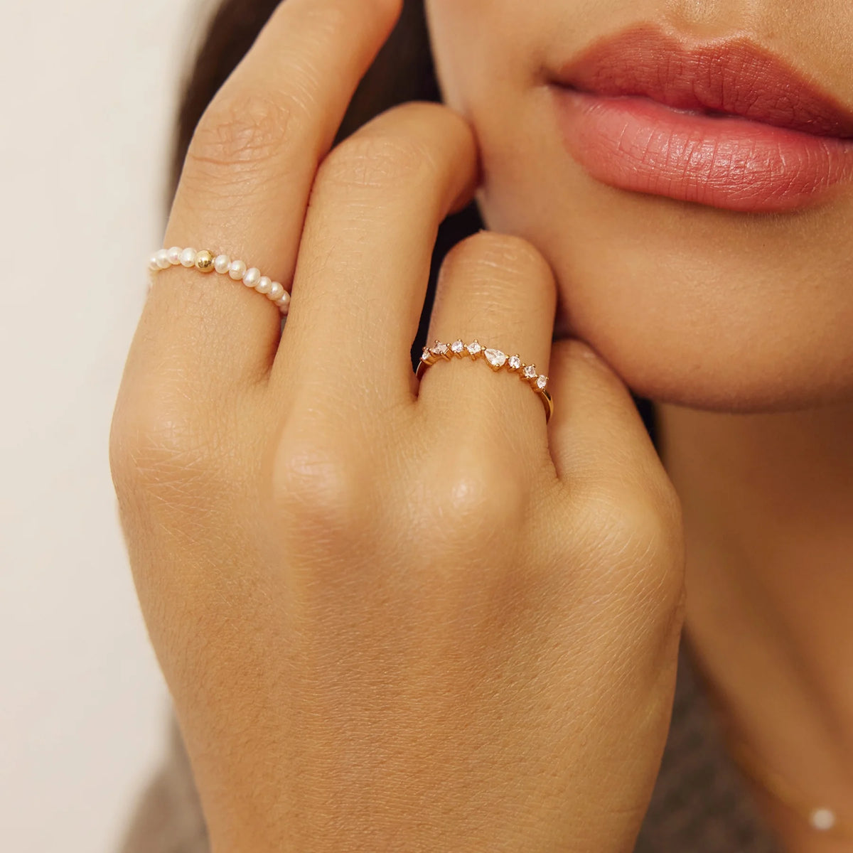 Gold Small Pearl Beaded Ring
