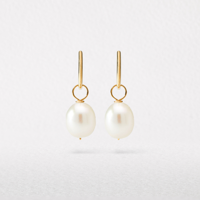 Solid Gold Large Pearl Drop Hoop Earrings – Lily & Roo