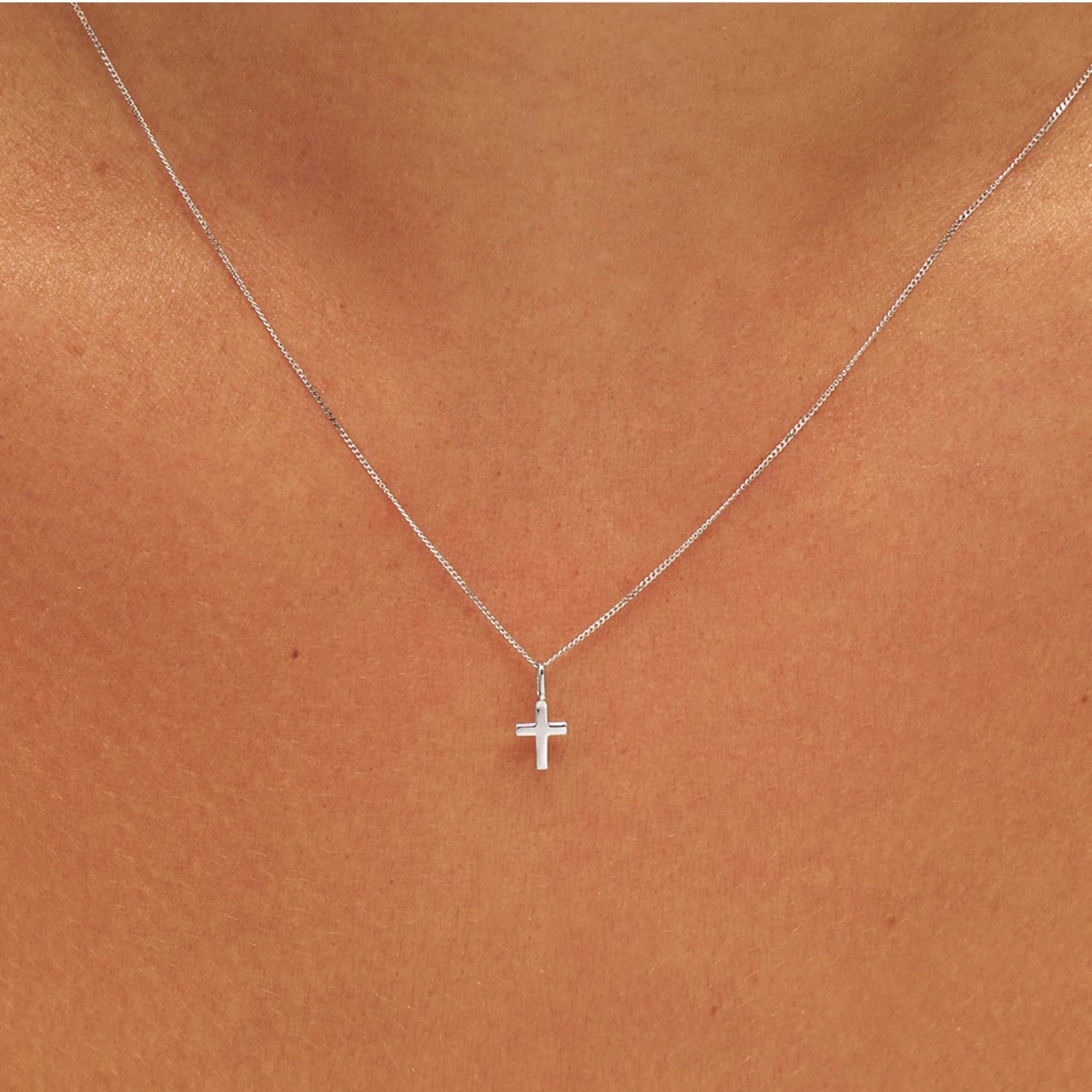 Solid White Gold Tiny Cross Necklace