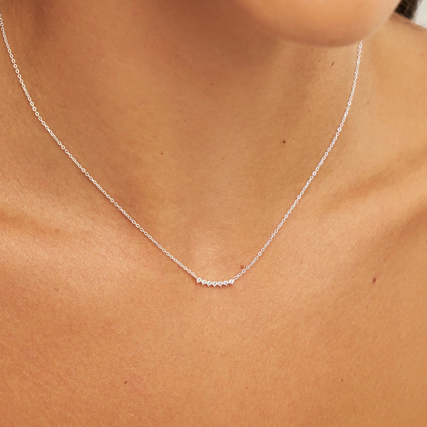 Silver Diamond Style Curve Necklace
