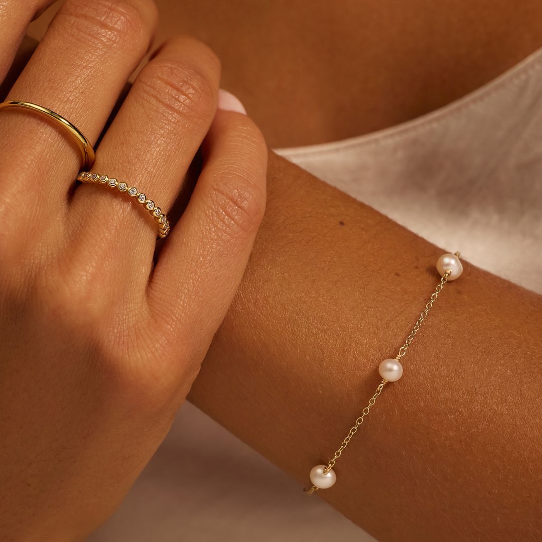 Gold Five Pearl Bracelet