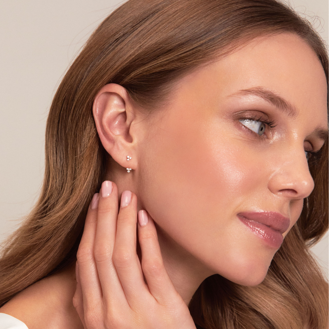 Solid Gold Diamond Style Triangle Lobe Stud Earrings