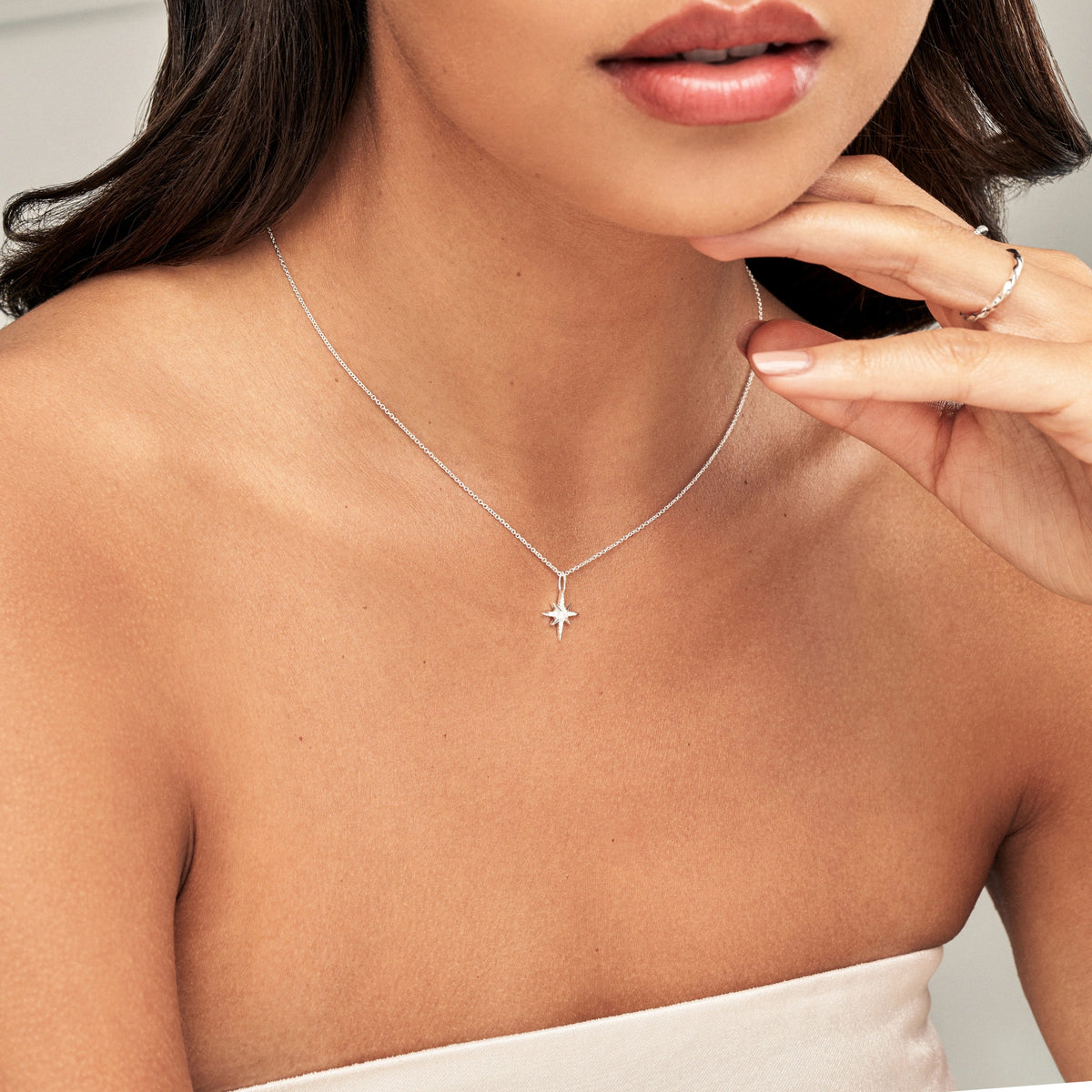 Silver Diamond Style North Star Necklace