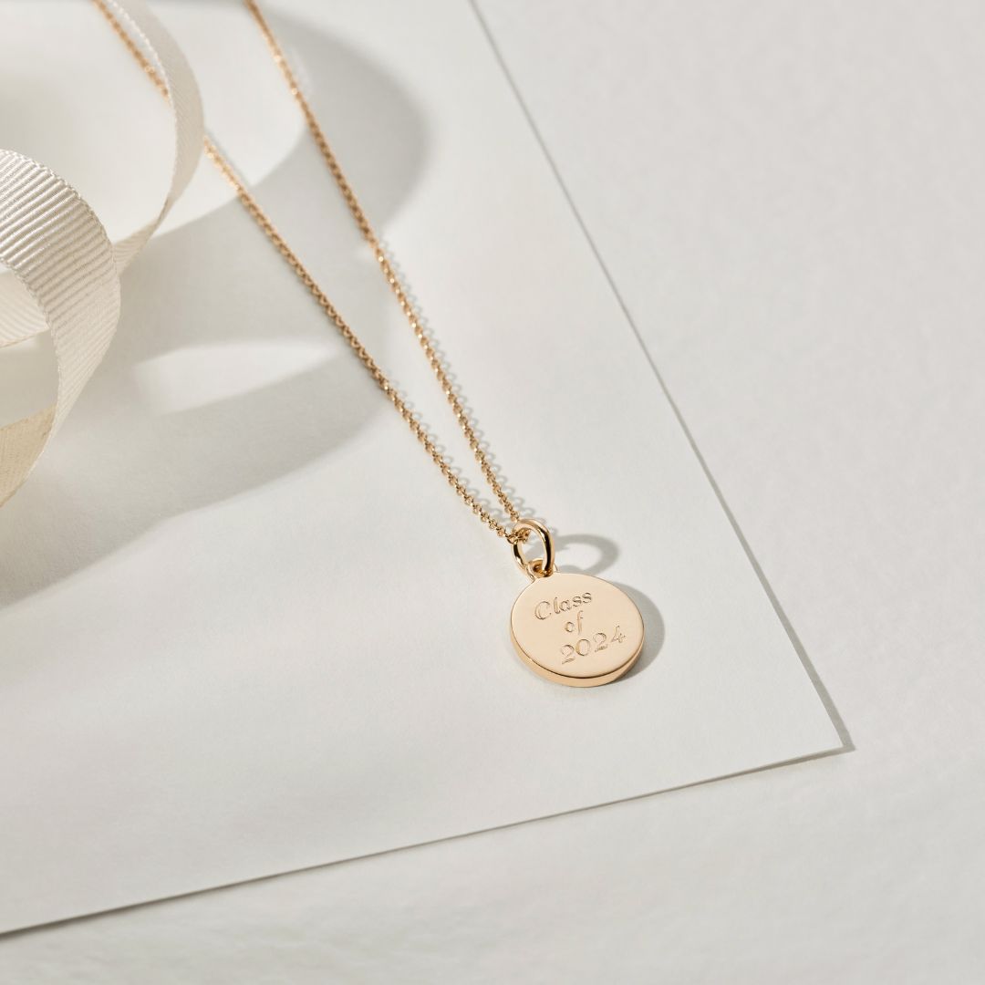 Gold Small Round Engraved Disc Necklace