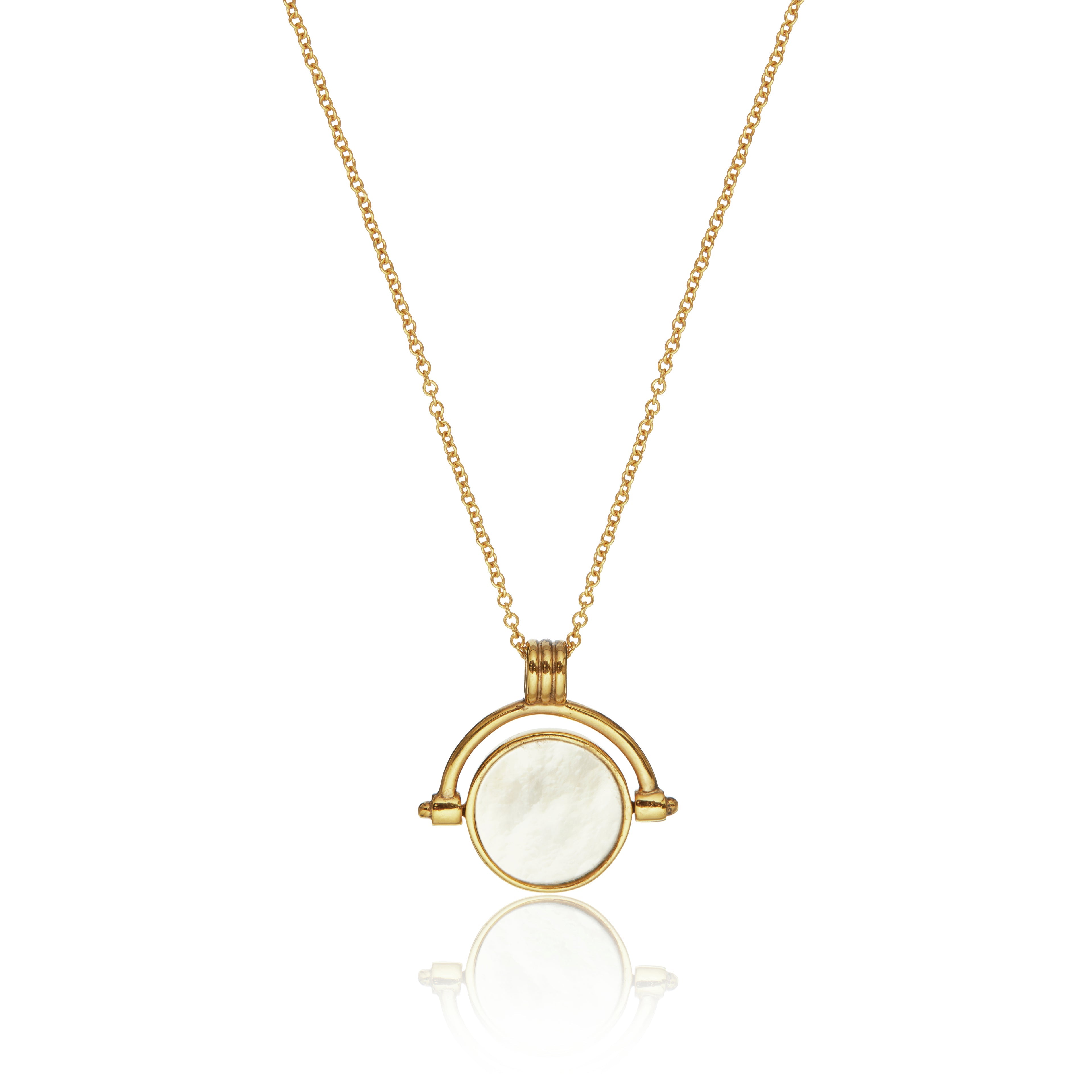 Gold Mother of Pearl Spinning Disc Necklace