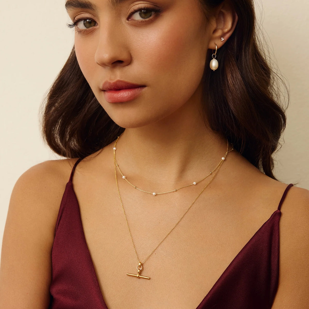 Gold Five Pearl Satellite Necklace