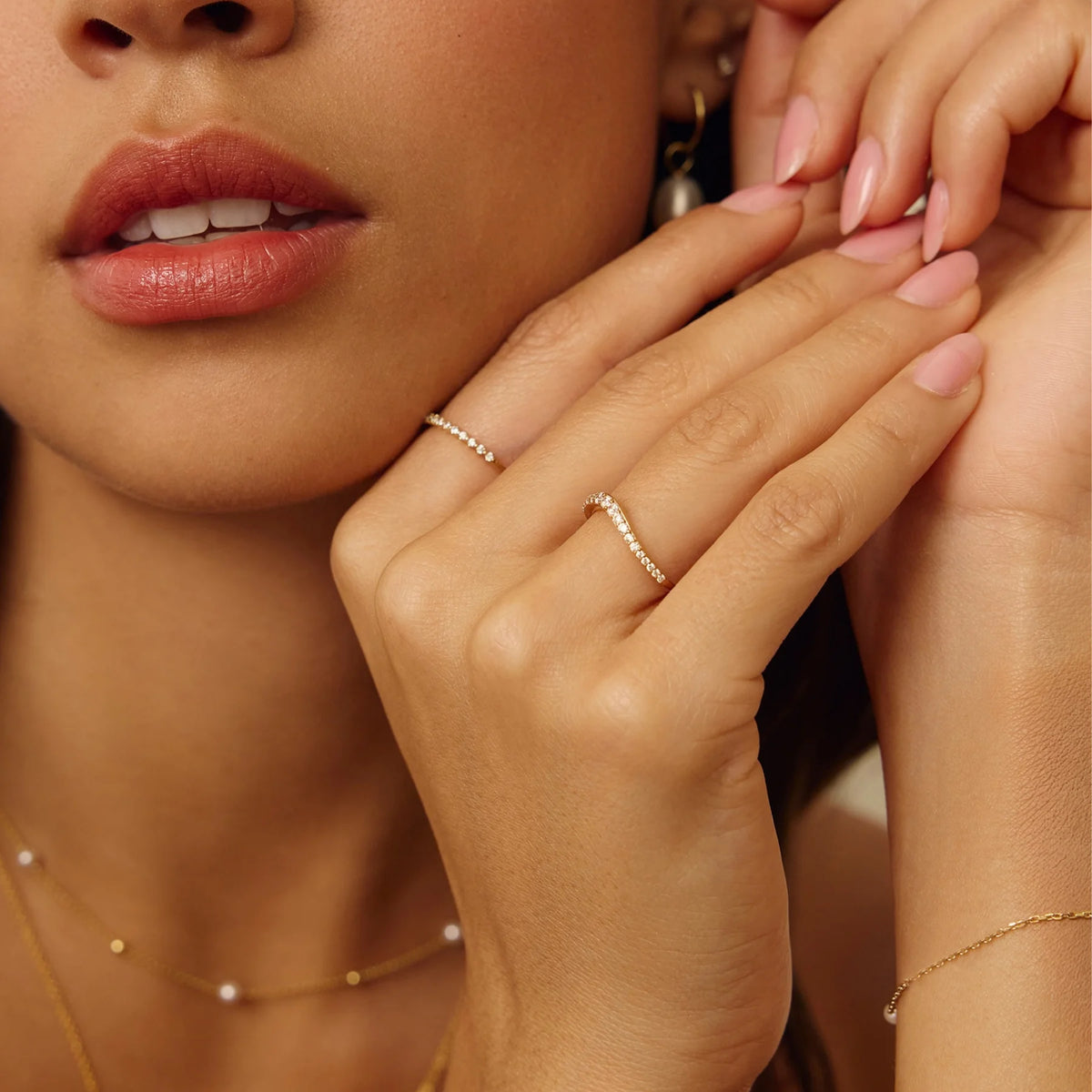 Gold Diamond Style Curve Ring