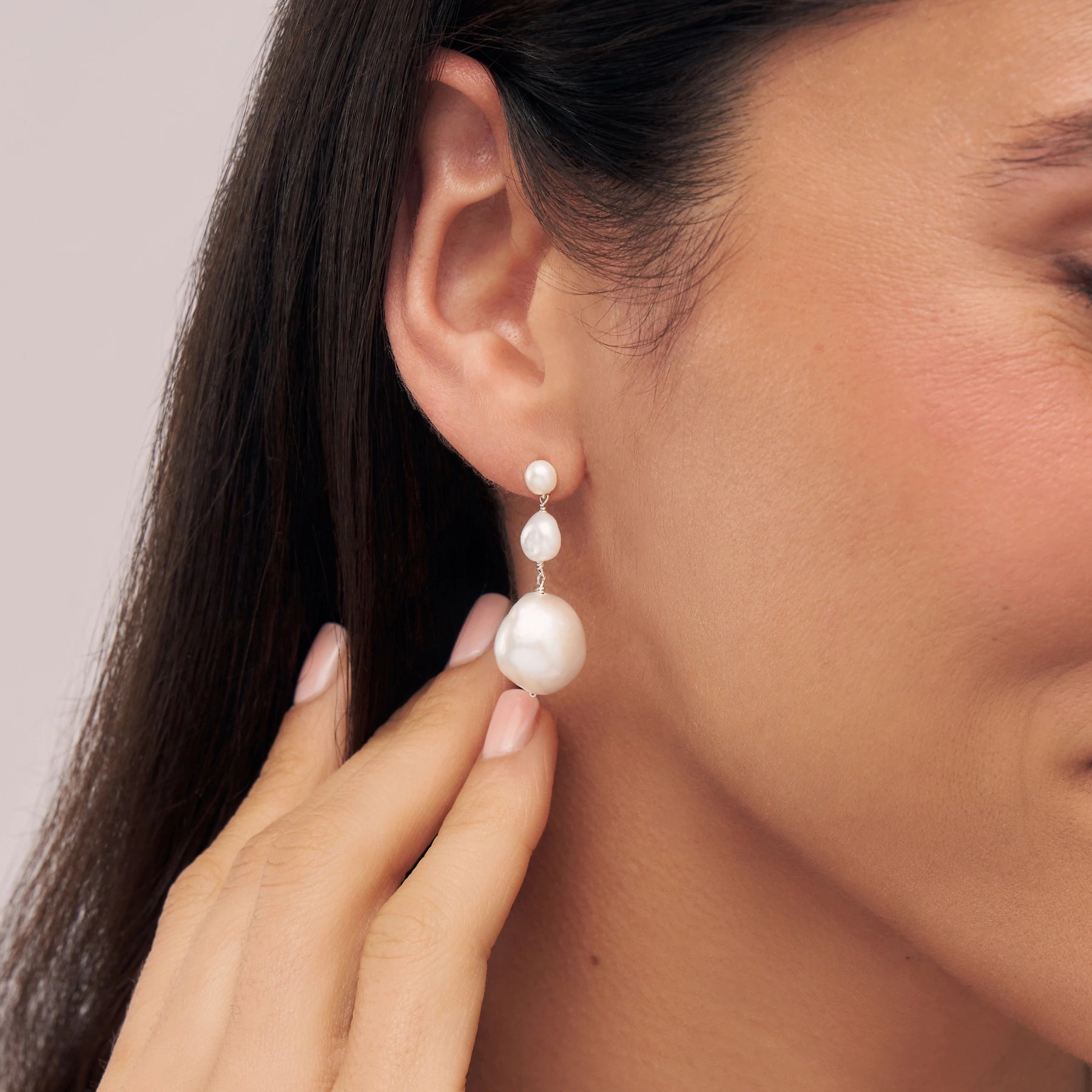 Silver Multi Baroque Pearl Drop Earrings