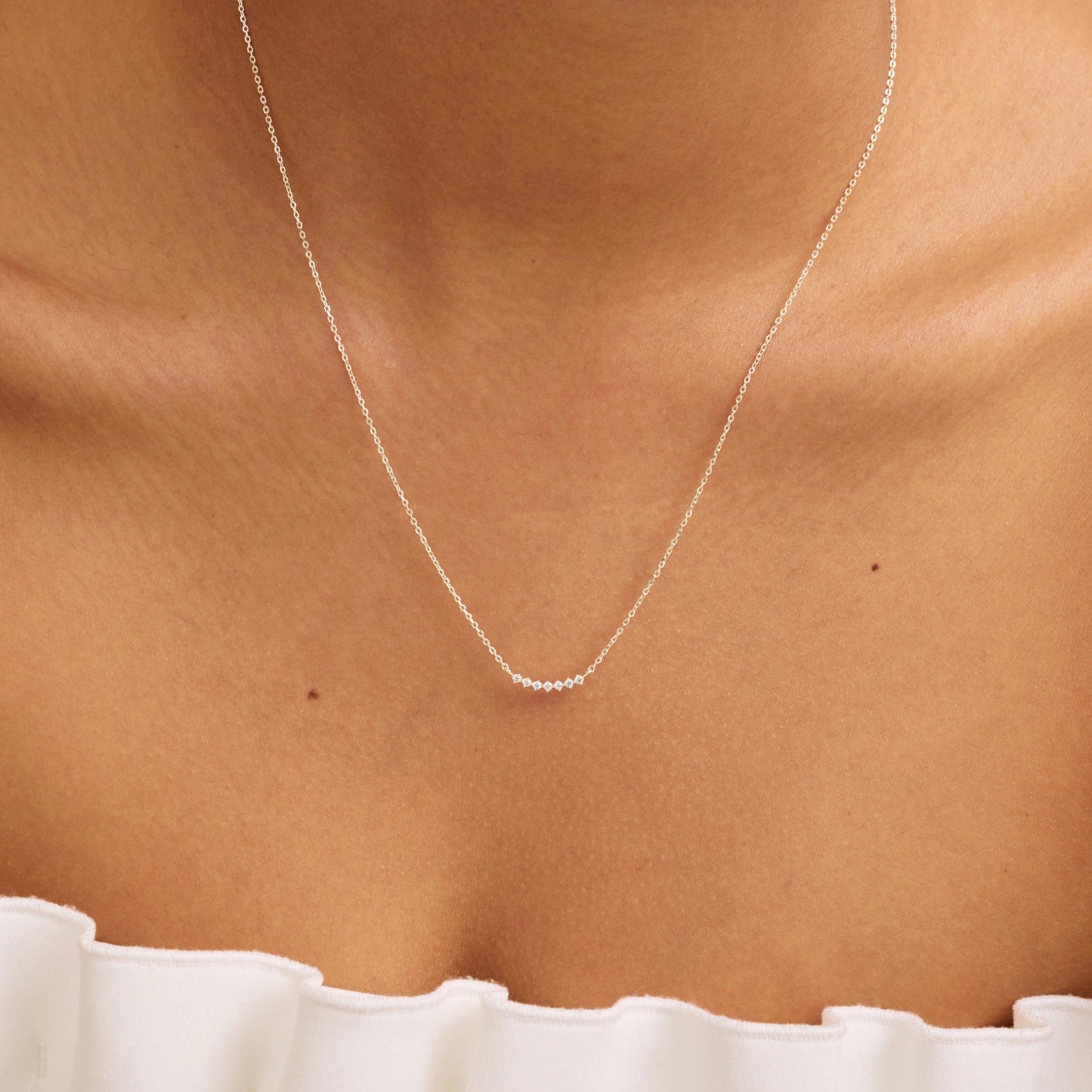 Silver Diamond Style Curve Necklace