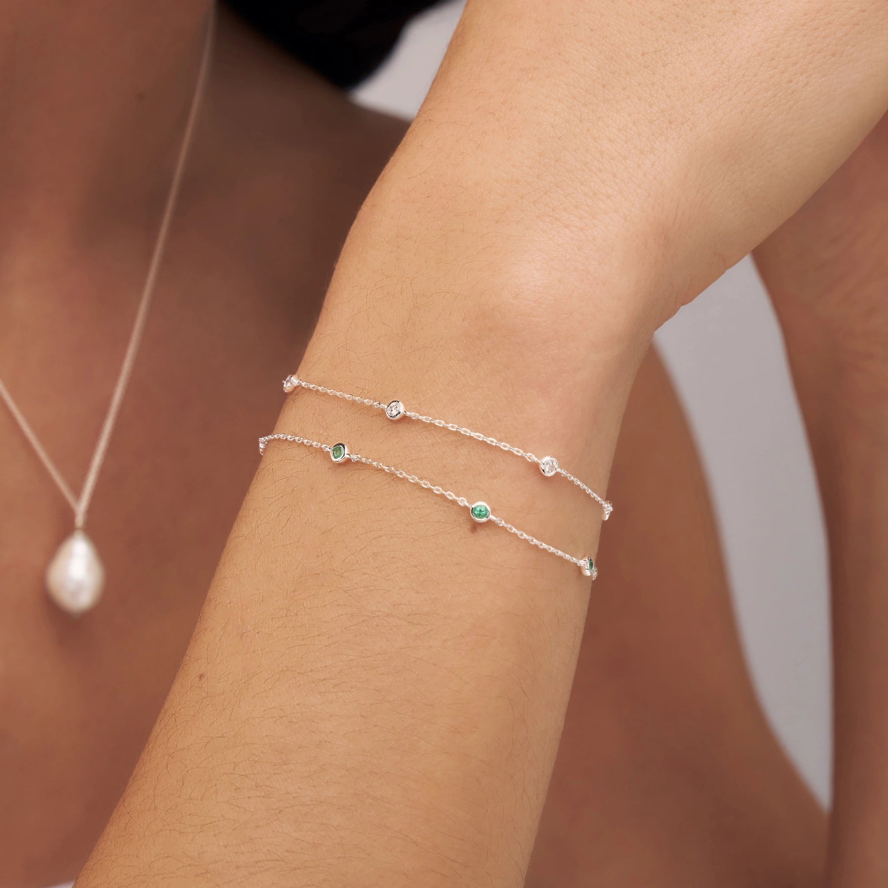 Silver Five Stone Genuine Diamond Bracelet