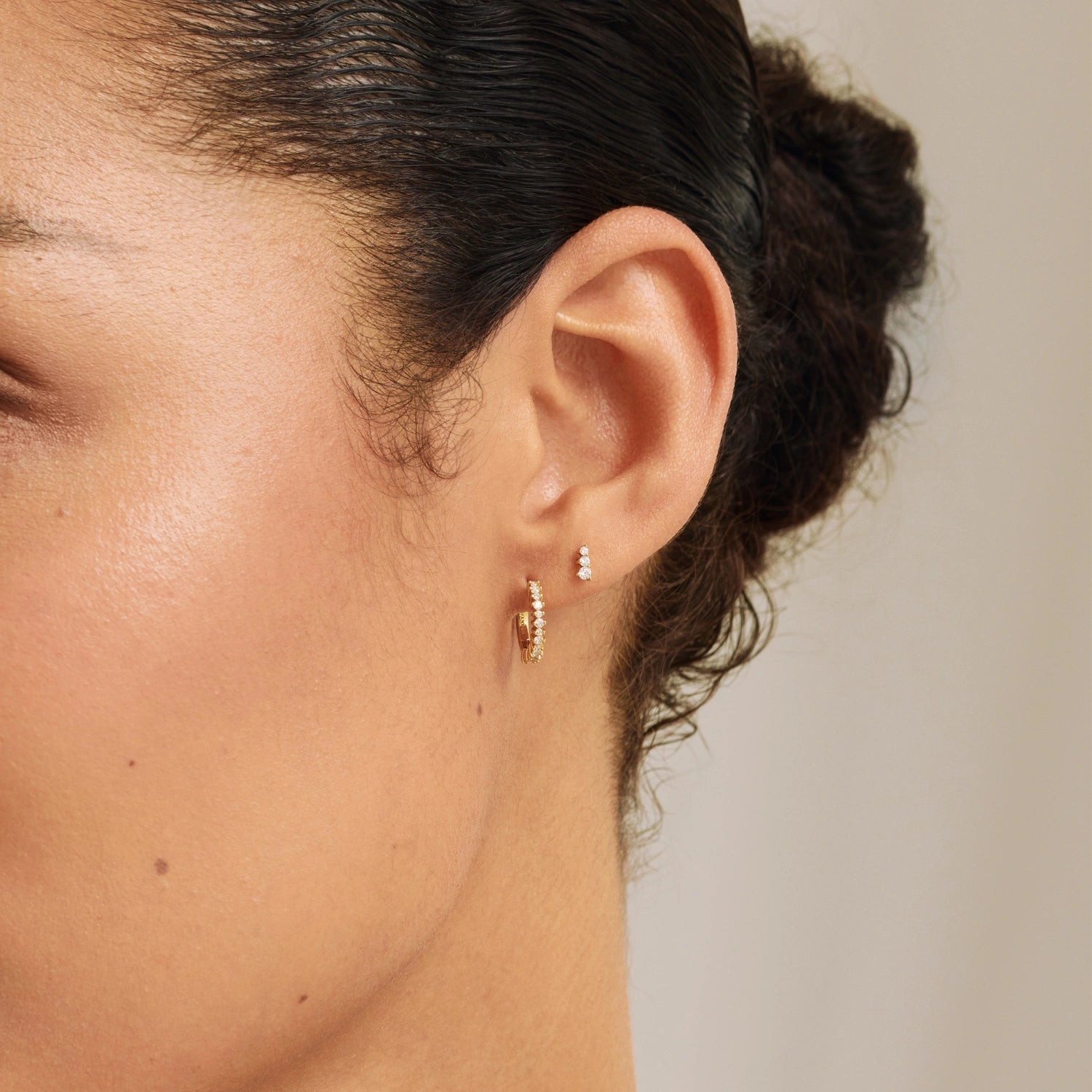 Gold Diamond Style Thin Huggie Hoop Earrings
