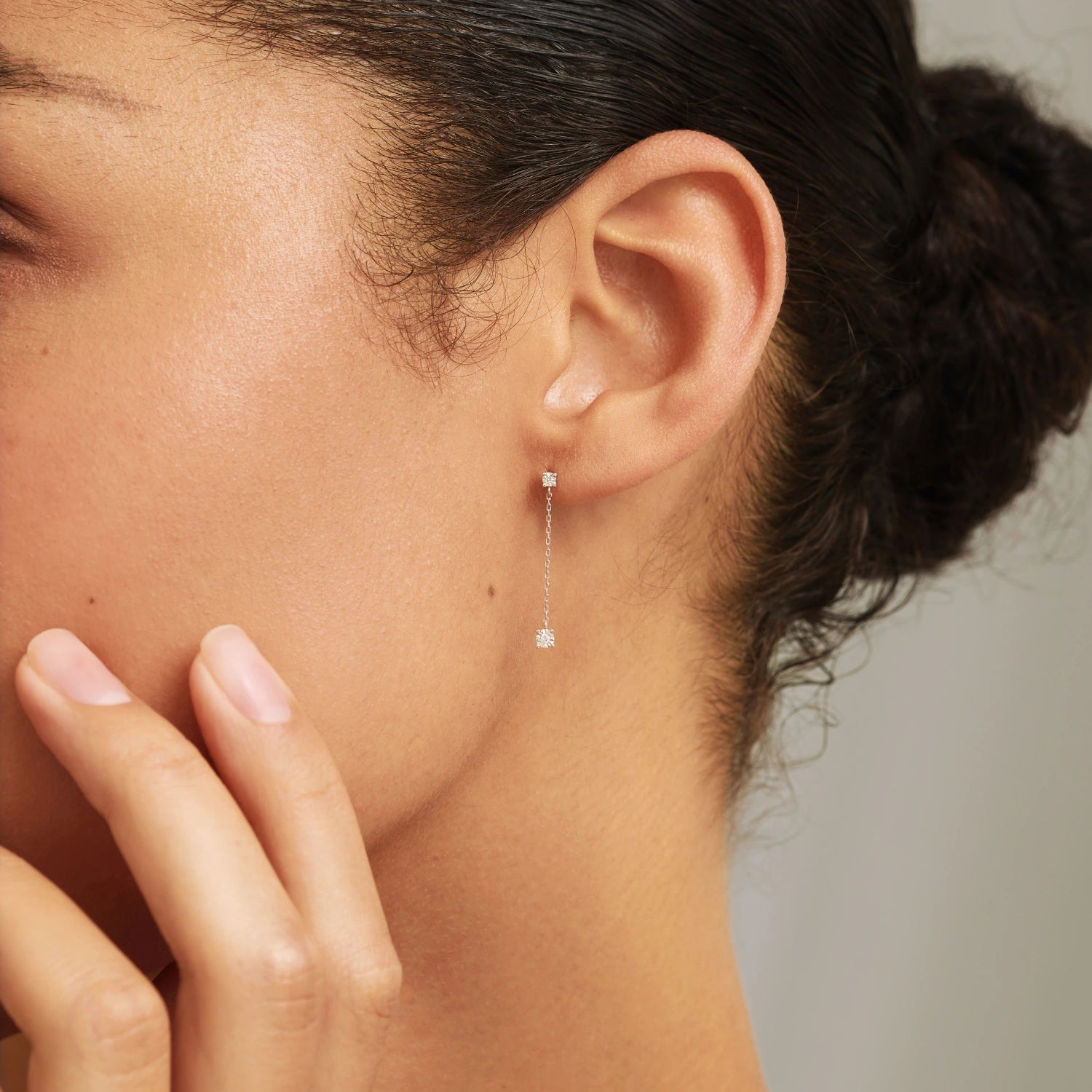 Solid White Gold Genuine Diamond Drop Stud Earrings