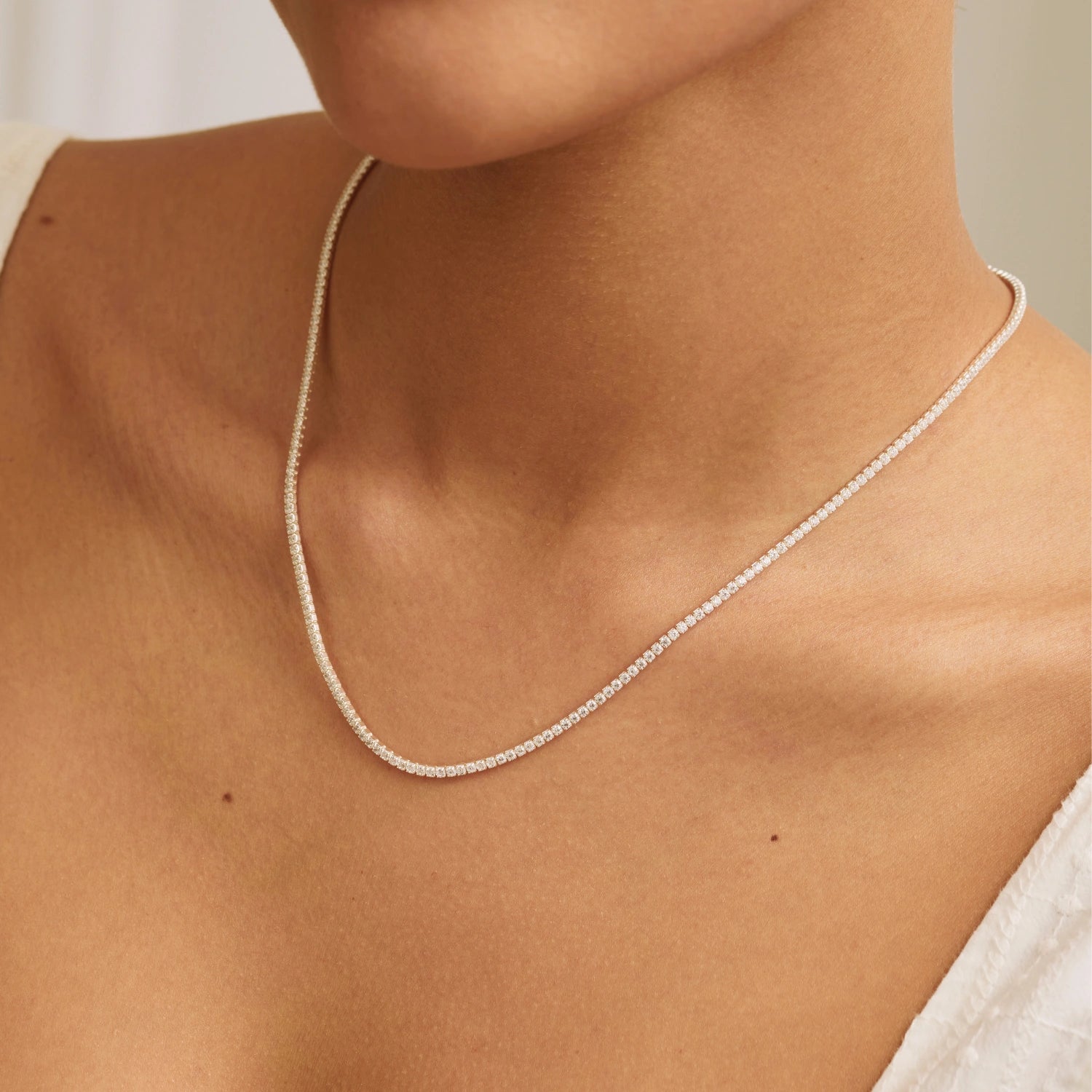 Silver Diamond Style Tennis Necklace