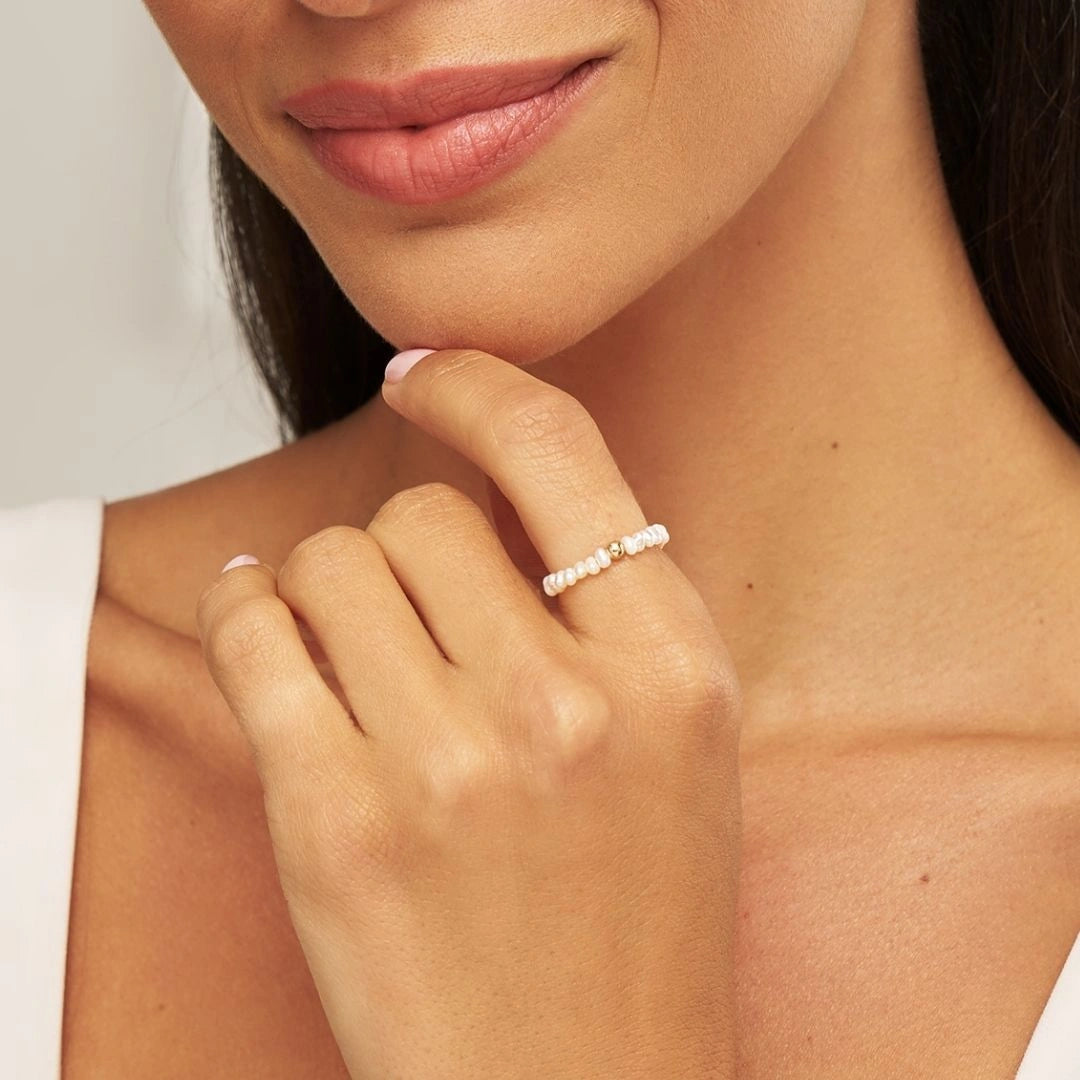 Gold Small Pearl Beaded Ring