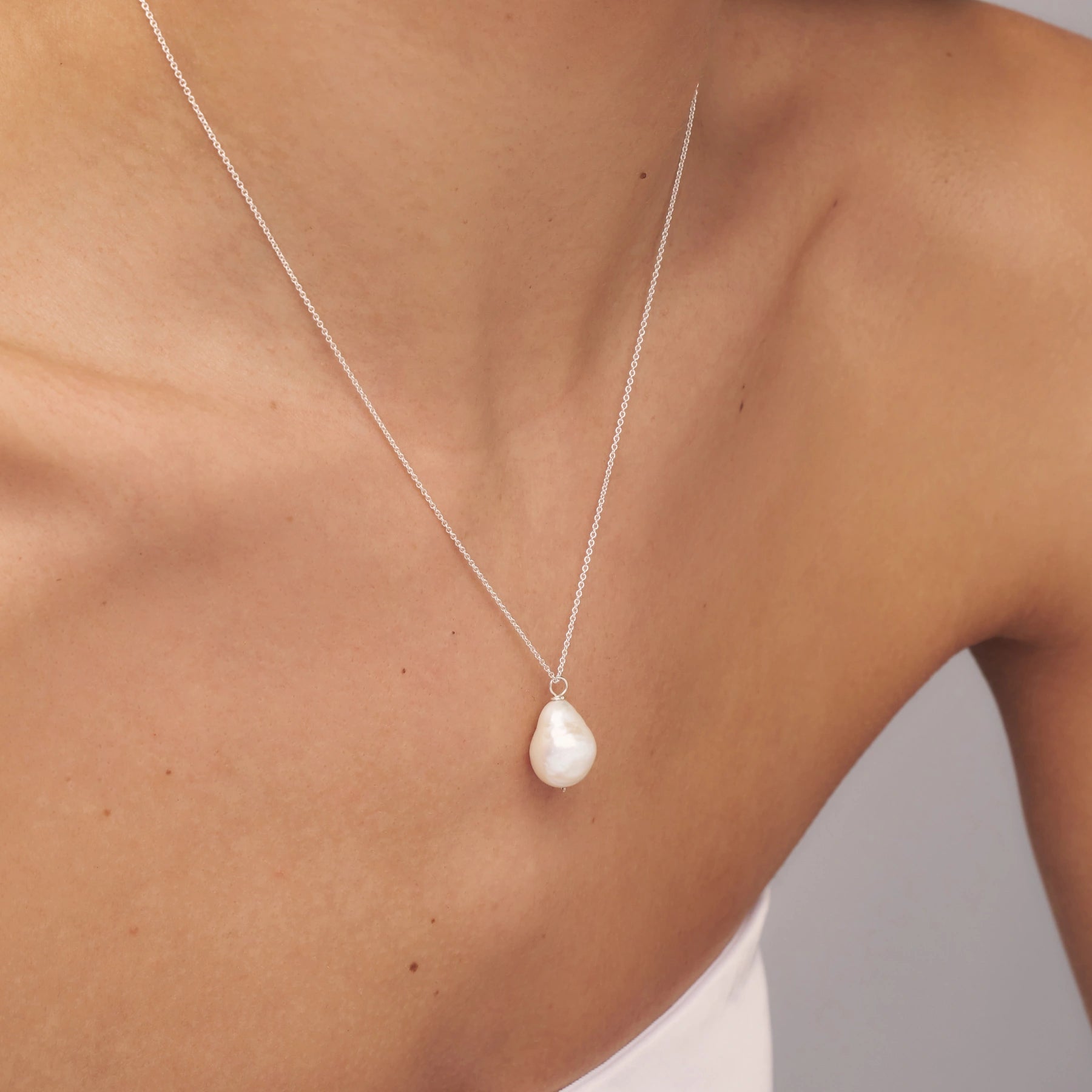 Solid White Gold Extra Large Baroque Pearl Necklace