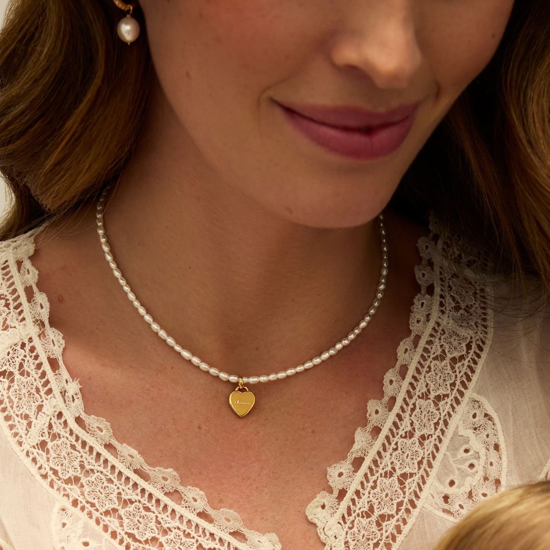 Gold Seed Pearl Engraved Heart Necklace